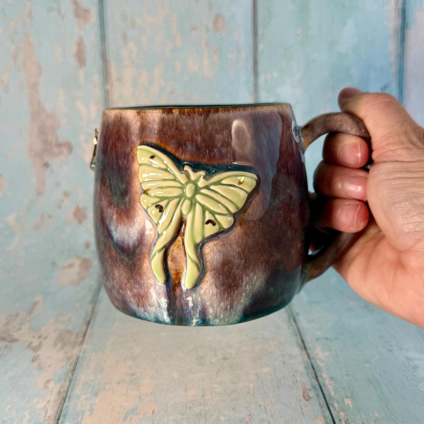 Brown Luna Moth Mug, Large Ceramic Cup - Second