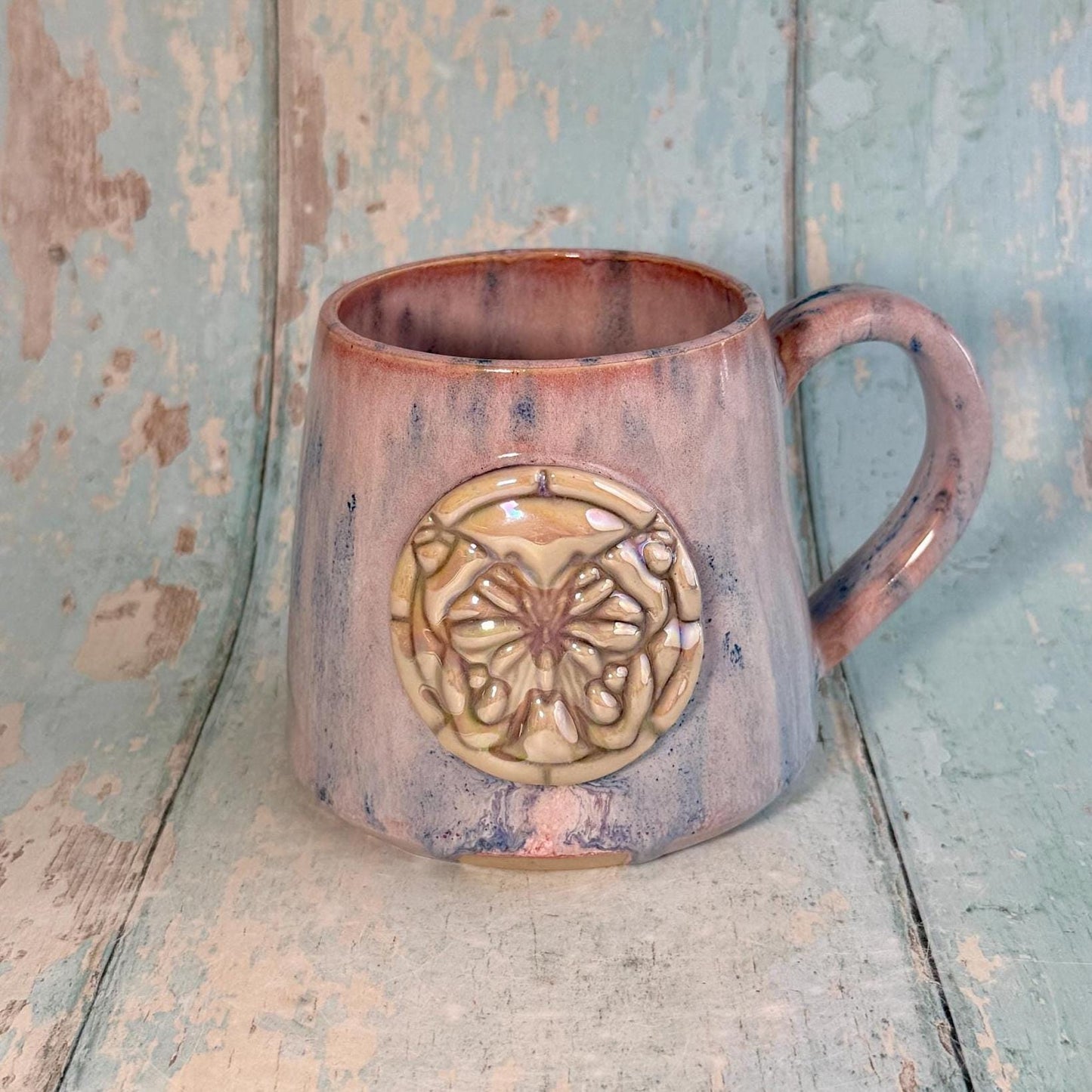 Pink and Purple Luna Moth Mug, Large Ceramic Cup - Second