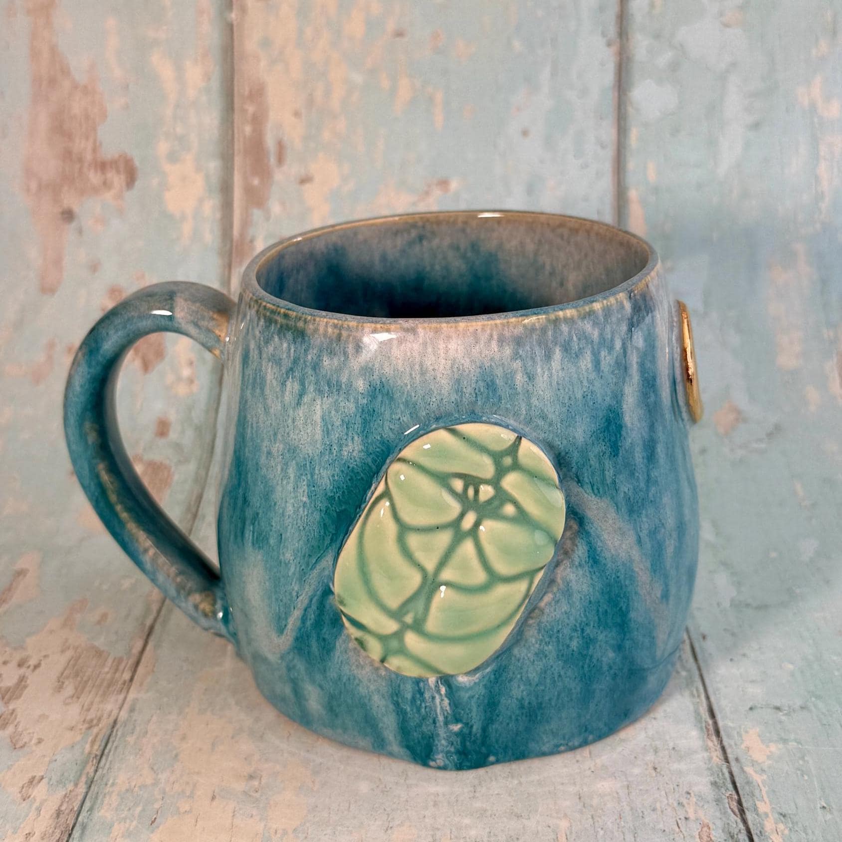 Turquoise Luna Moth Mug, Large Ceramic Cup - Second