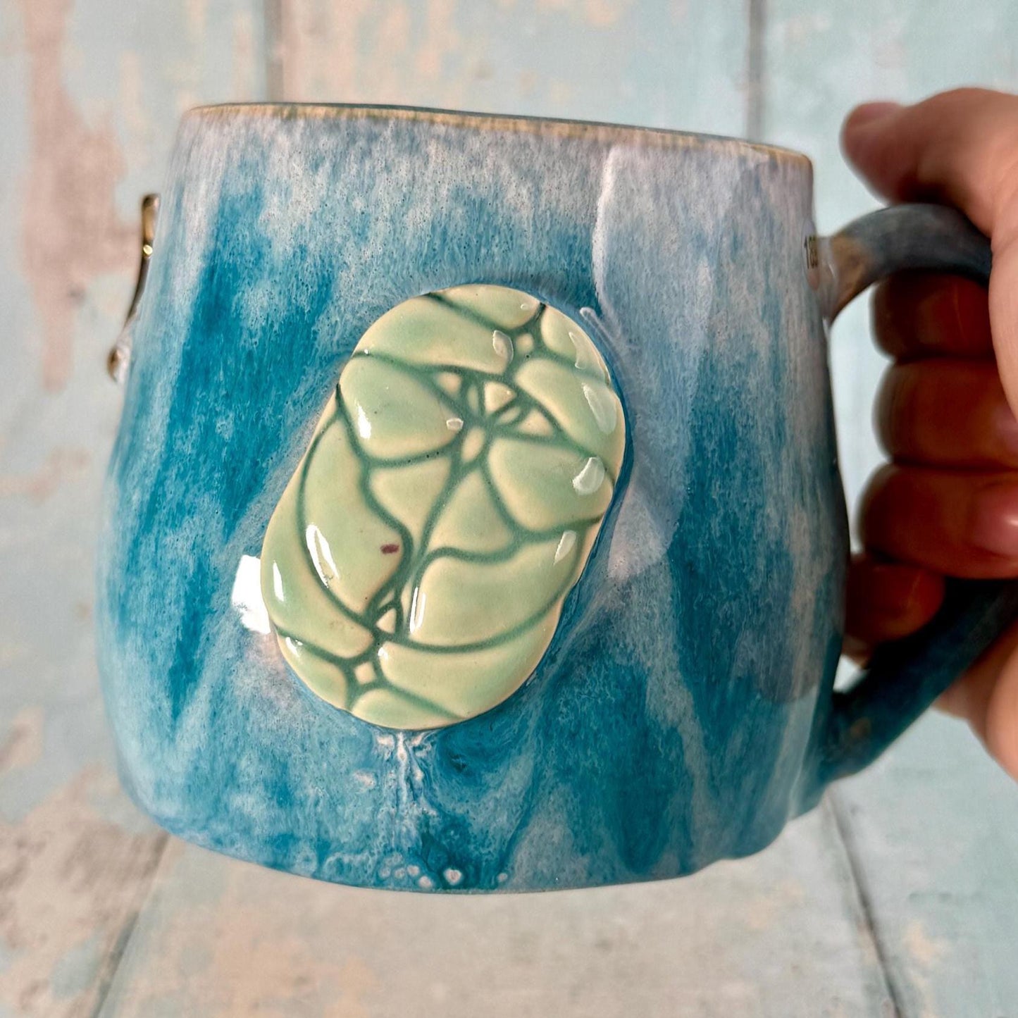 Turquoise Luna Moth Mug, Large Ceramic Cup - Second
