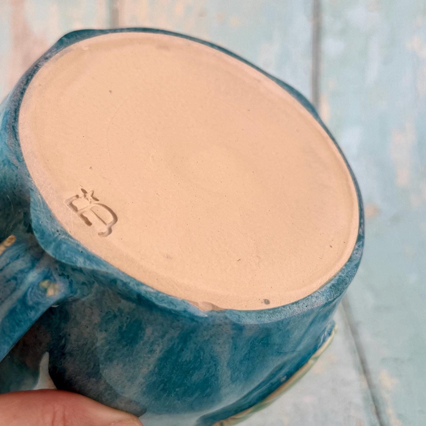 Turquoise Luna Moth Mug, Large Ceramic Cup - Second