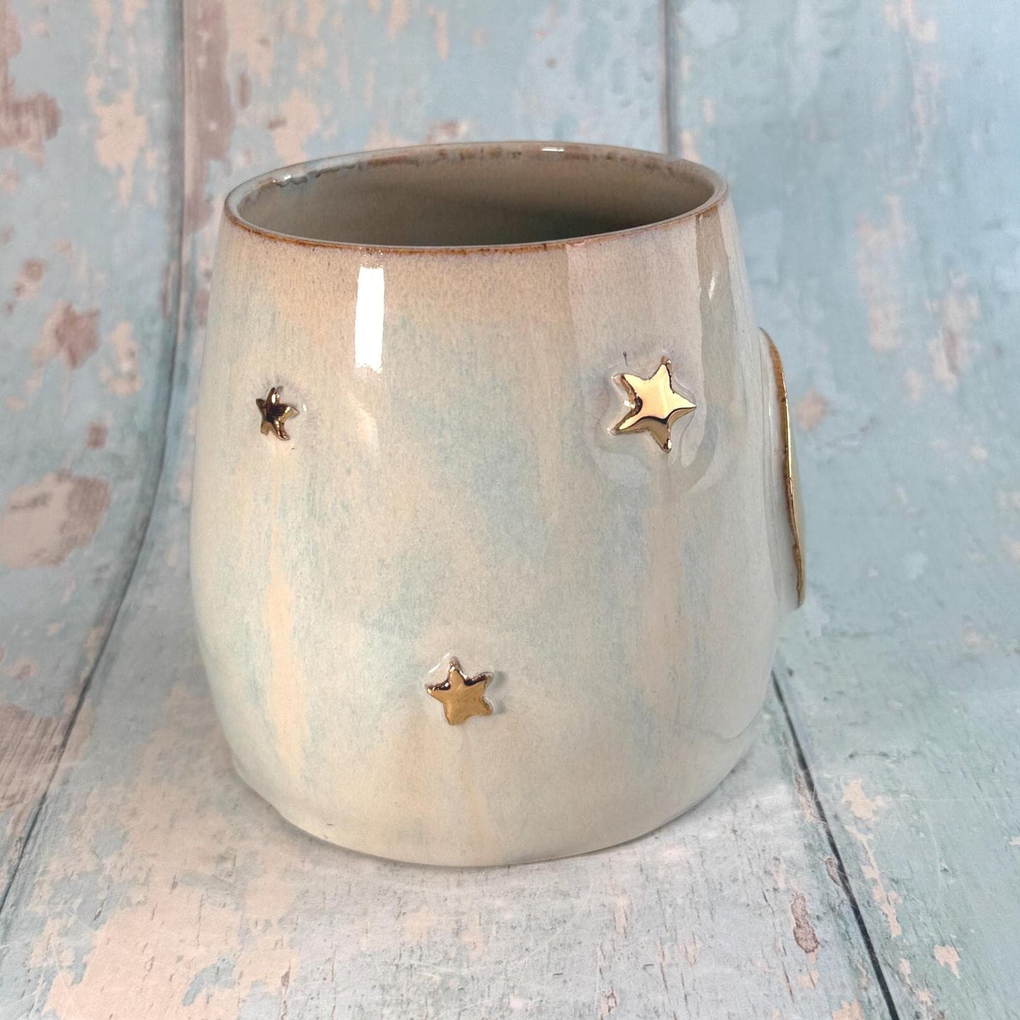 Blue and Gold Moon Mug, Handmade Ceramic Mug - Second