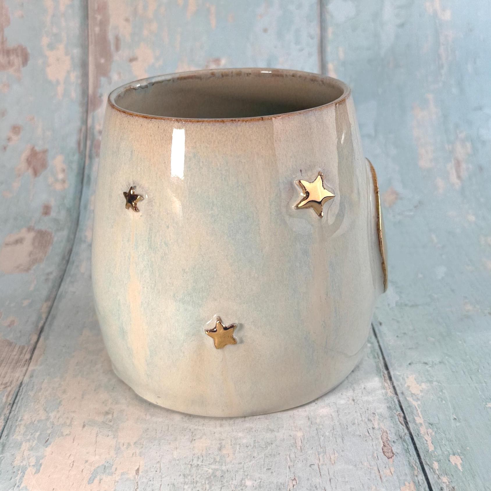 Blue and Gold Moon Mug, Handmade Ceramic Mug - Second