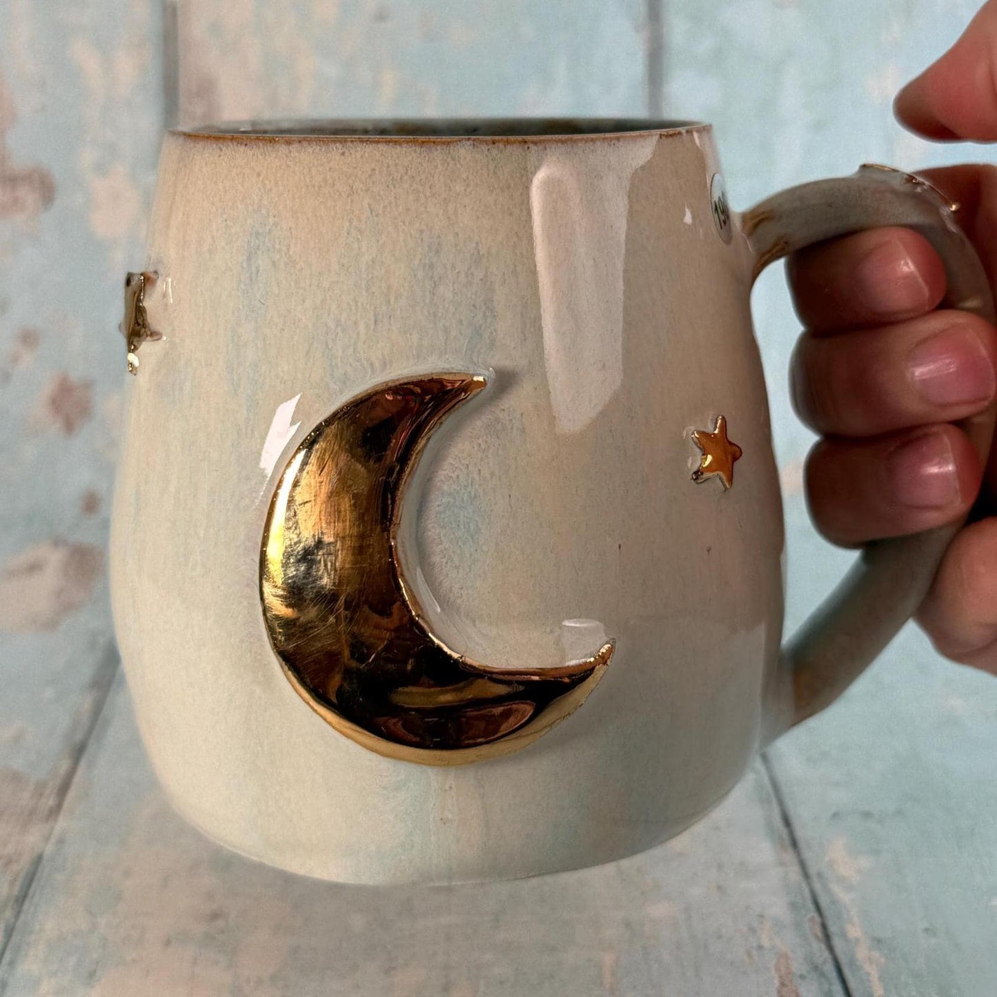 Blue and Gold Moon Mug, Handmade Ceramic Mug - Second