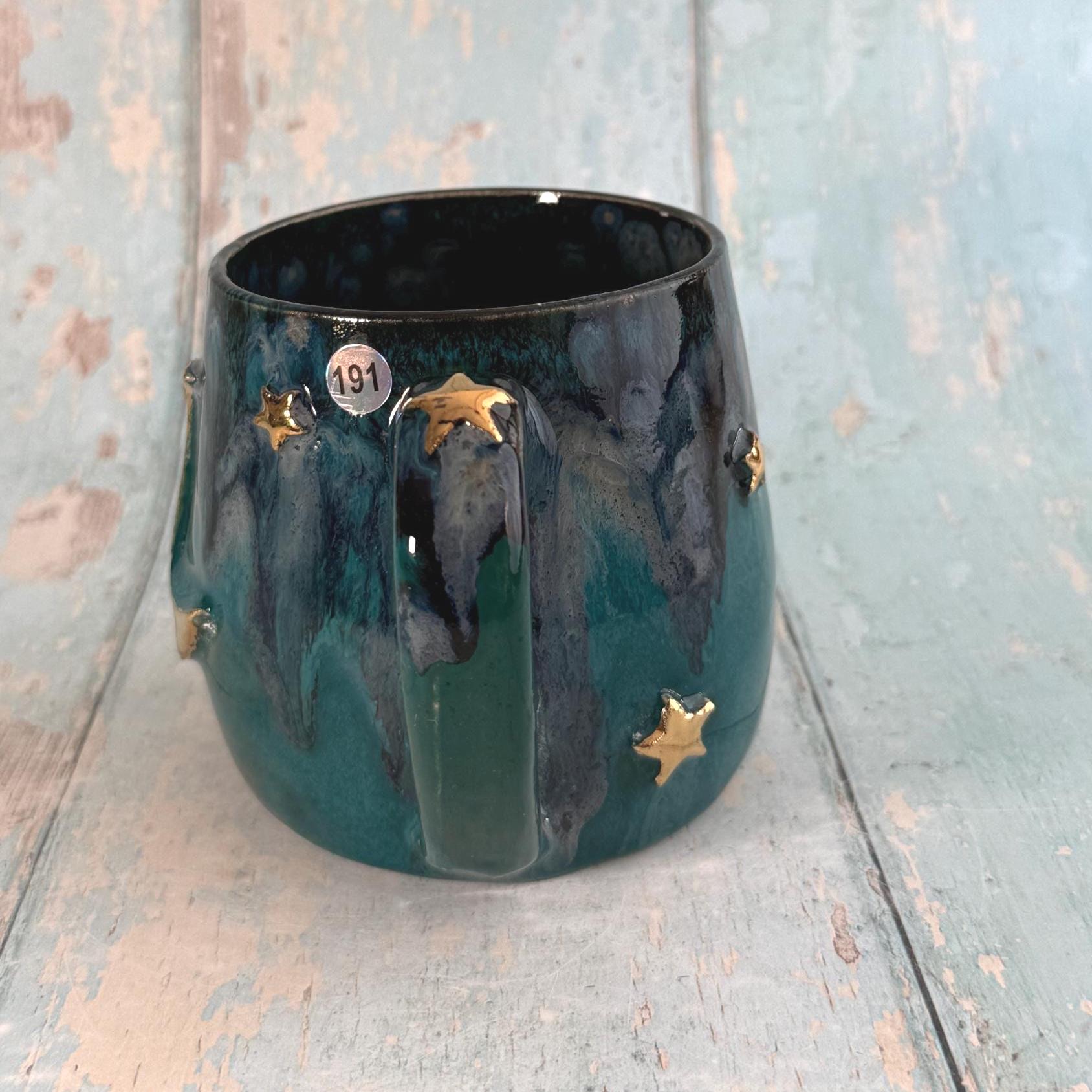Teal Moon & Star Mug, Large Ceramic Cup