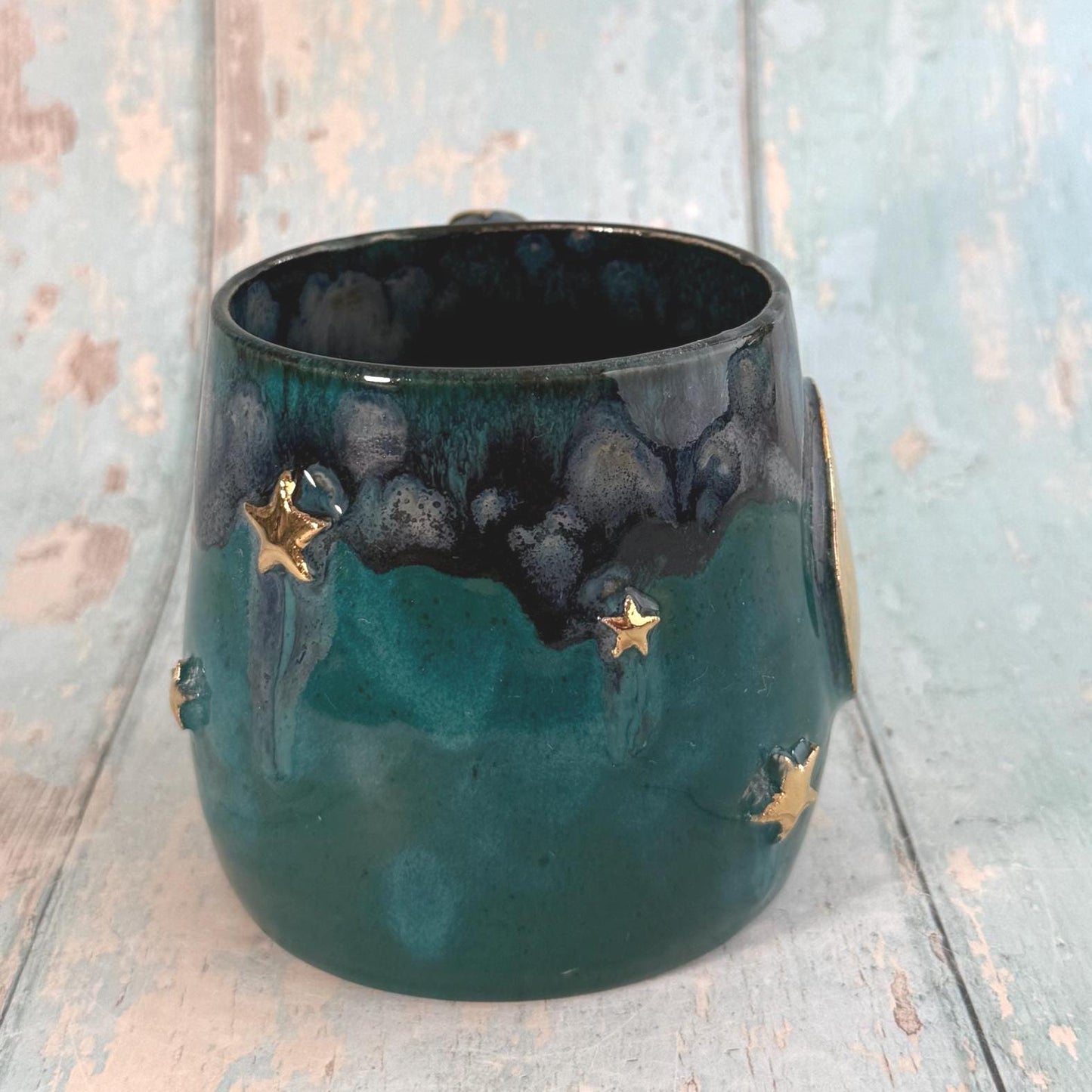 Teal Moon & Star Mug, Large Ceramic Cup