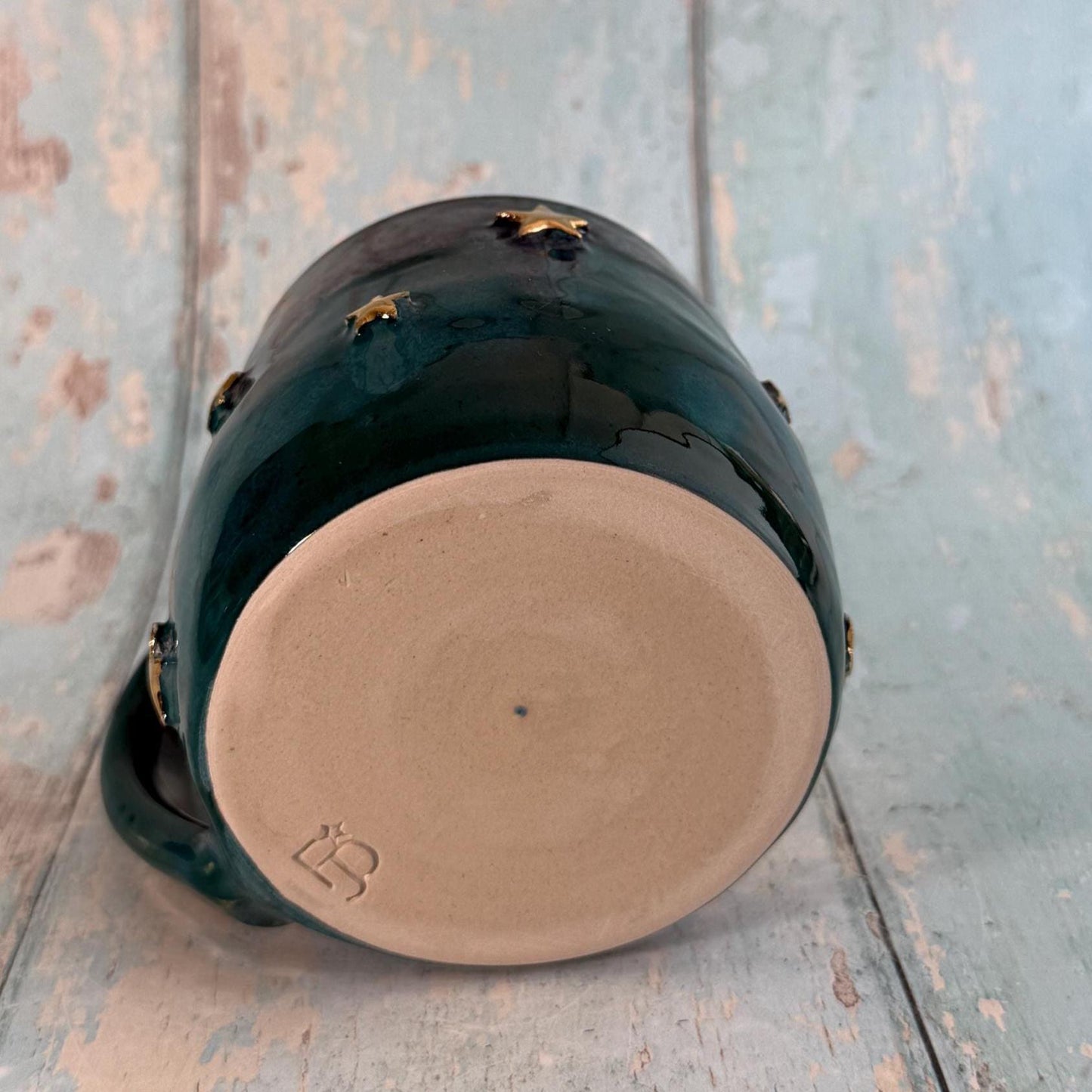 Teal Moon & Star Mug, Large Ceramic Cup