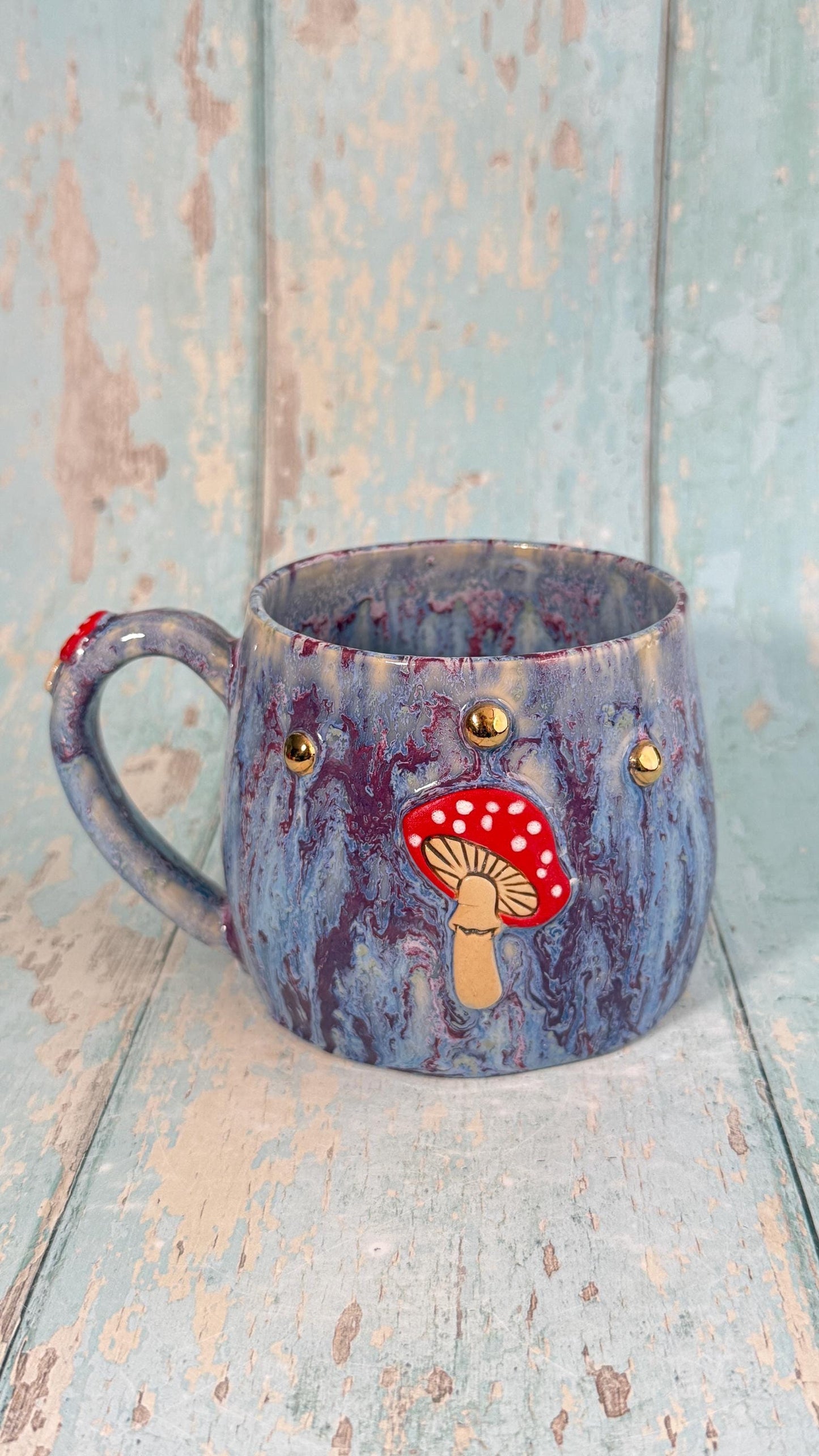 Purple and Red Mushroom Mug, Fungi Ceramic Cup