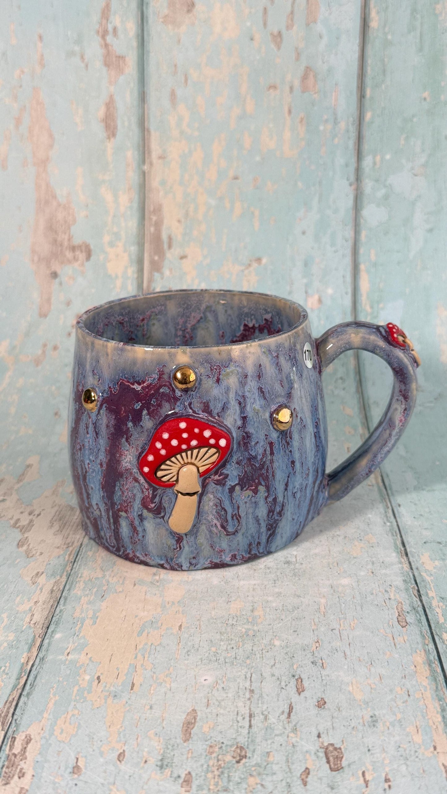 Purple and Red Mushroom Mug, Fungi Ceramic Cup