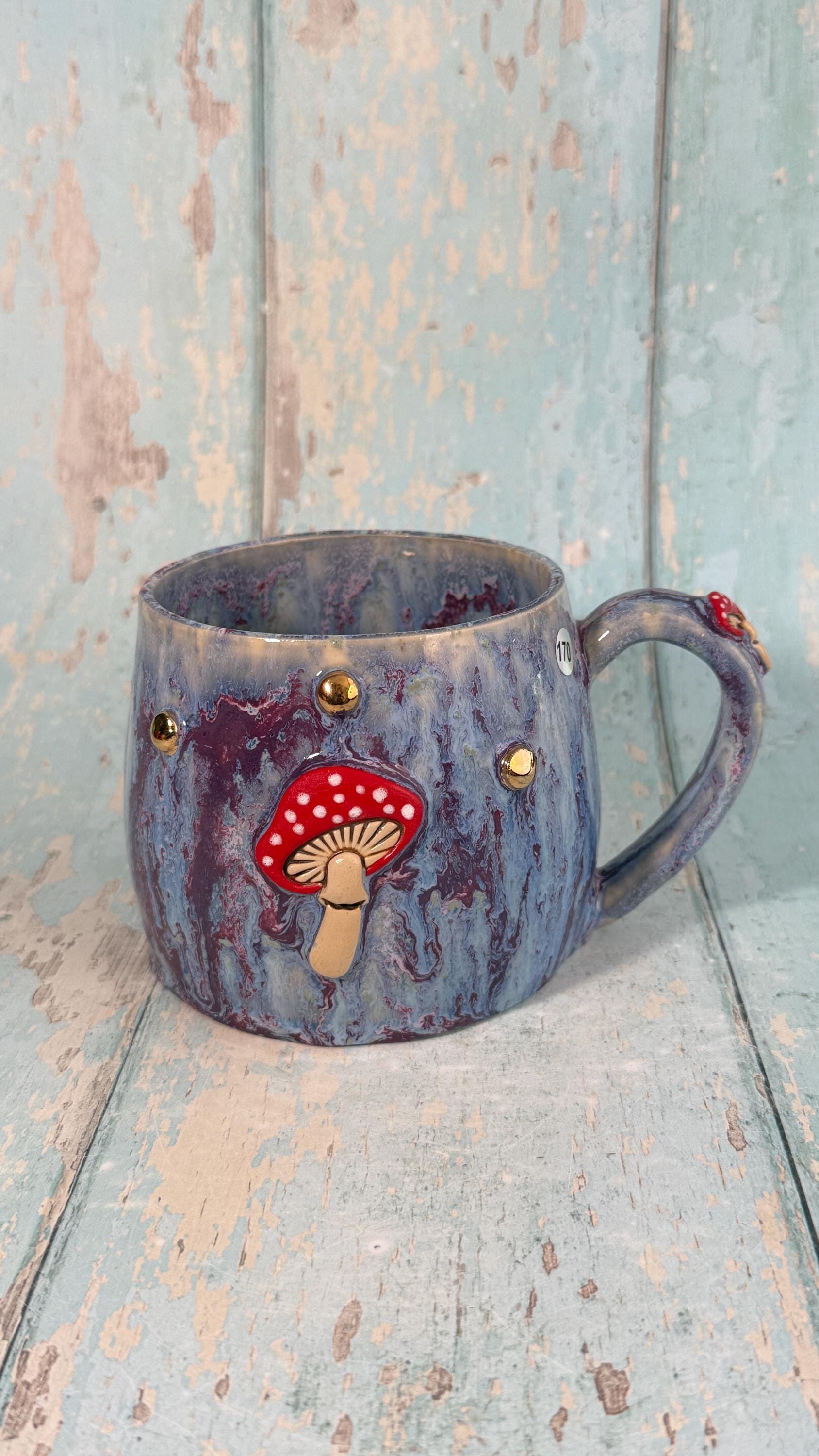 Purple and Red Mushroom Mug, Fungi Ceramic Cup