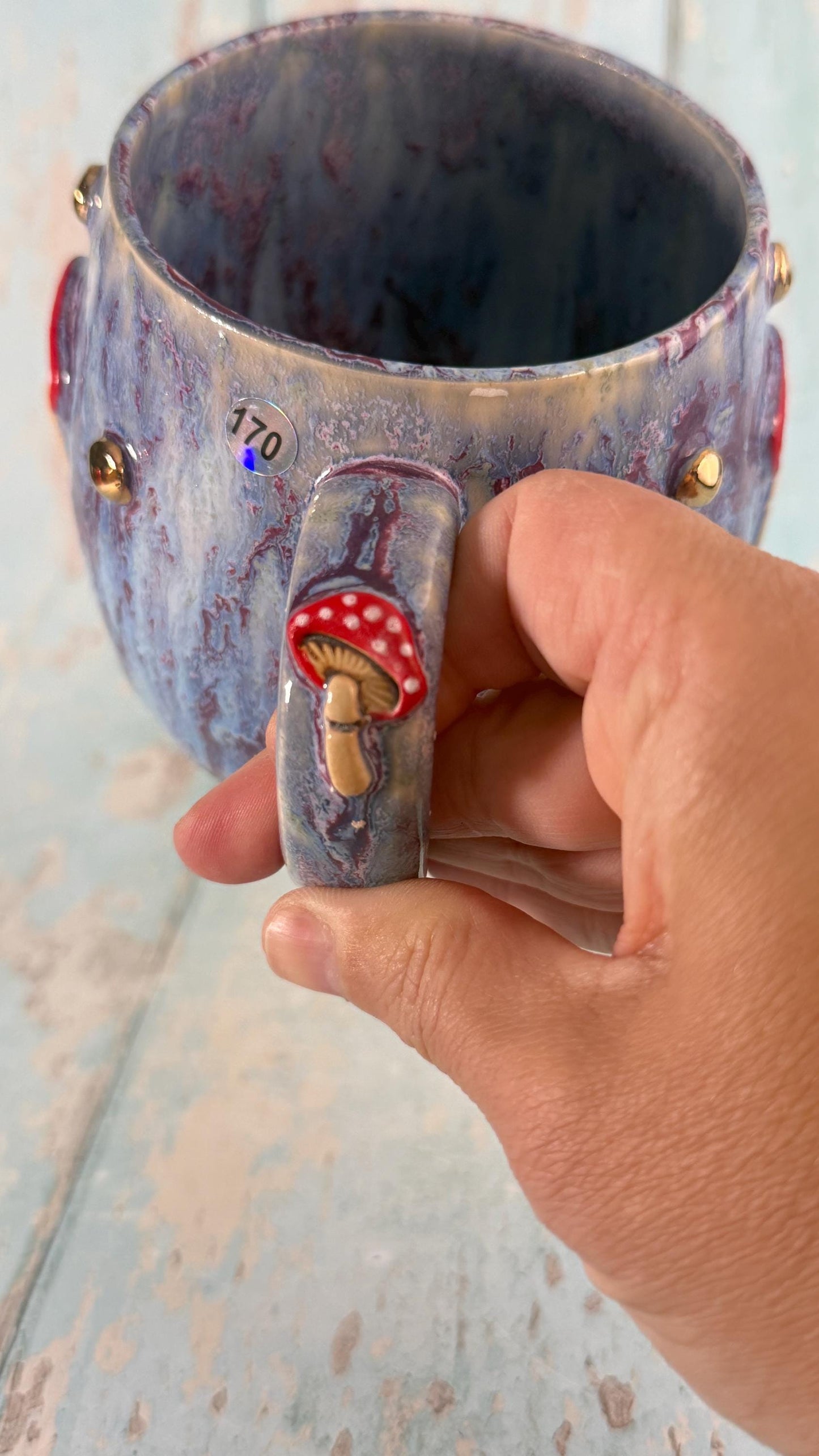 Purple and Red Mushroom Mug, Fungi Ceramic Cup
