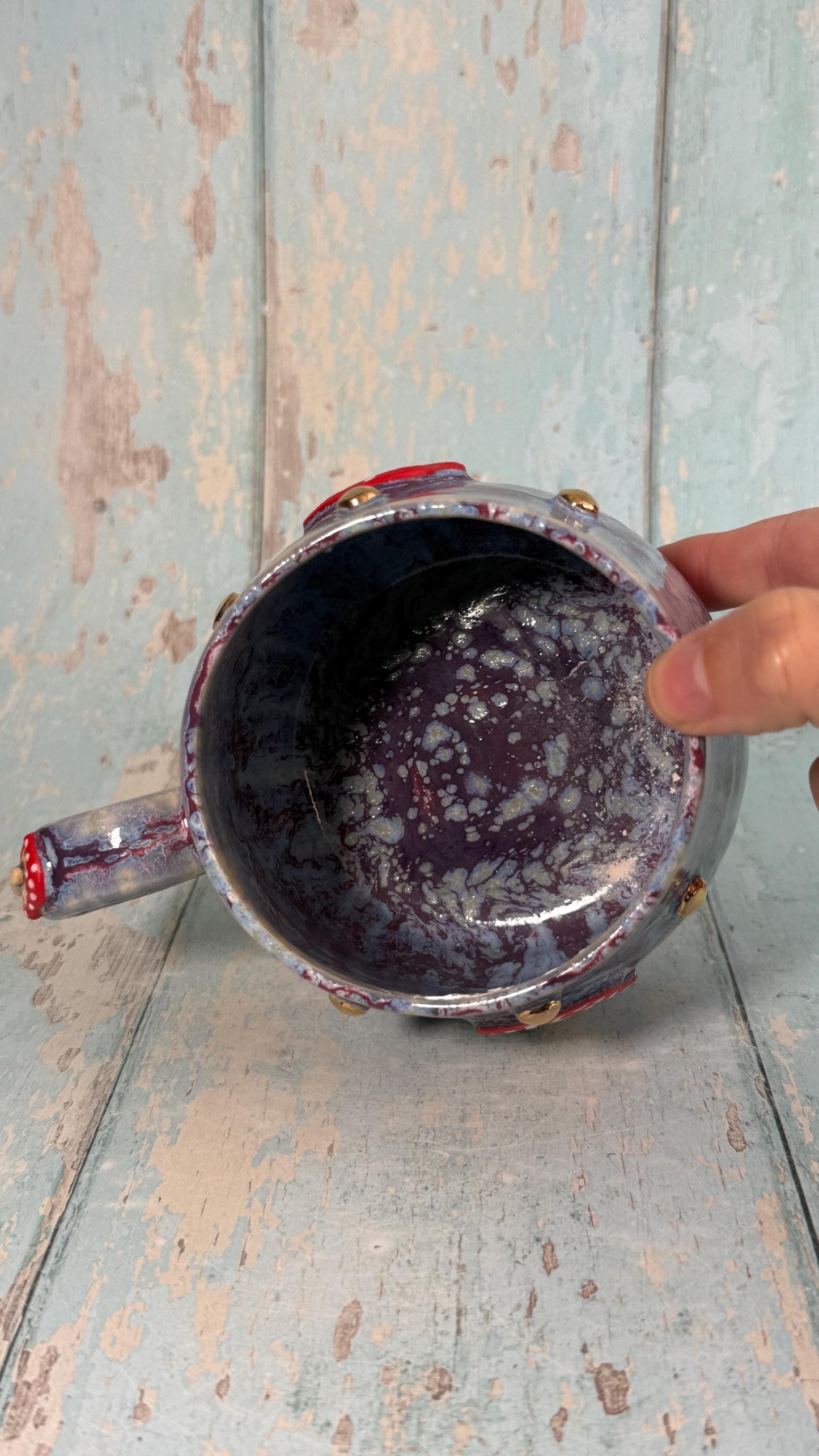 Purple and Red Mushroom Mug, Fungi Ceramic Cup