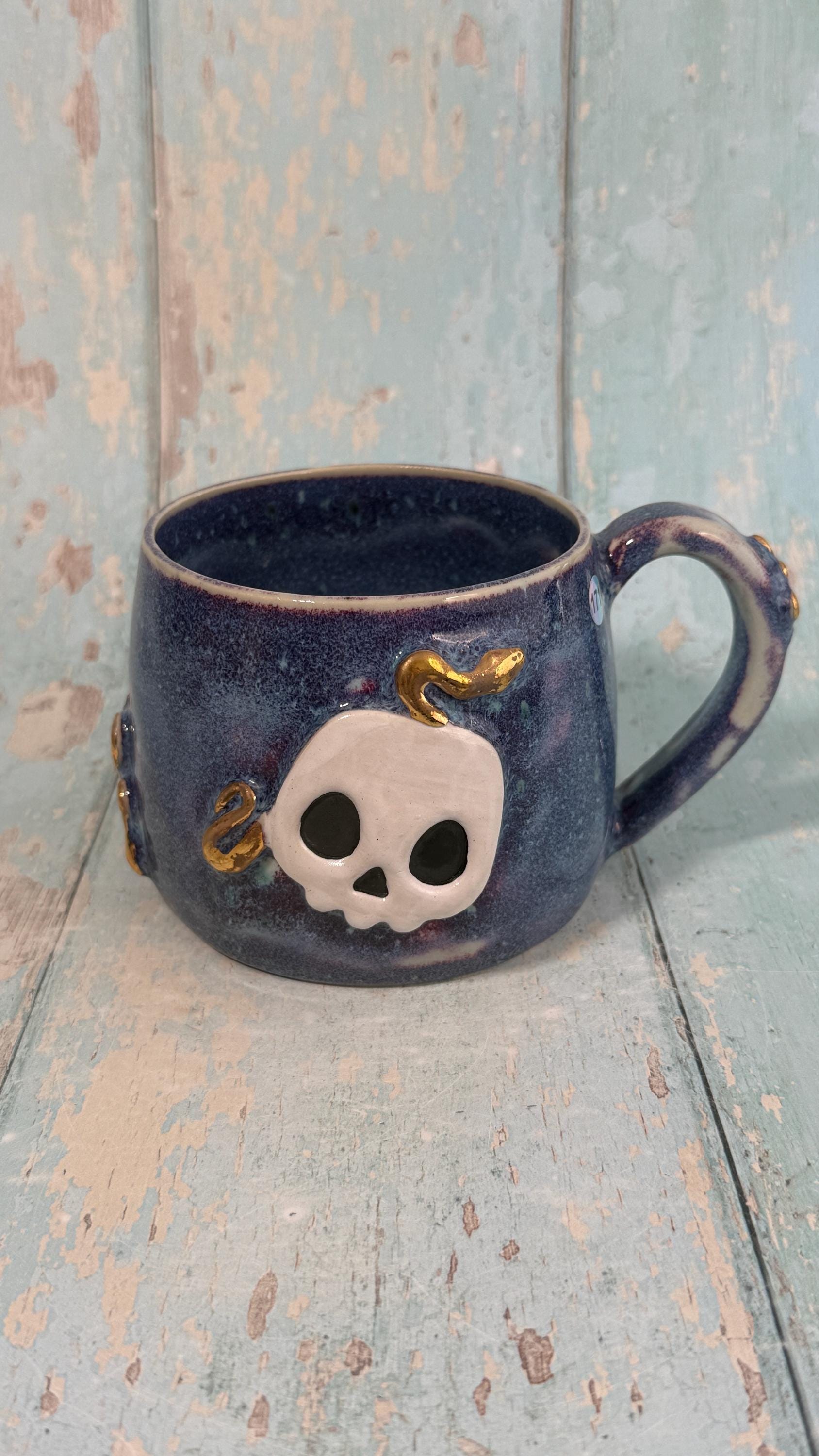 Skull and Snake Mug, Handmade Ceramic Cup
