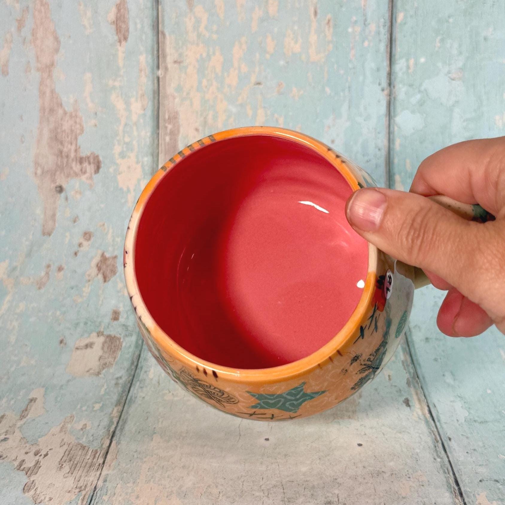 Orange Collage Mug, Handmade Ceramic Cup
