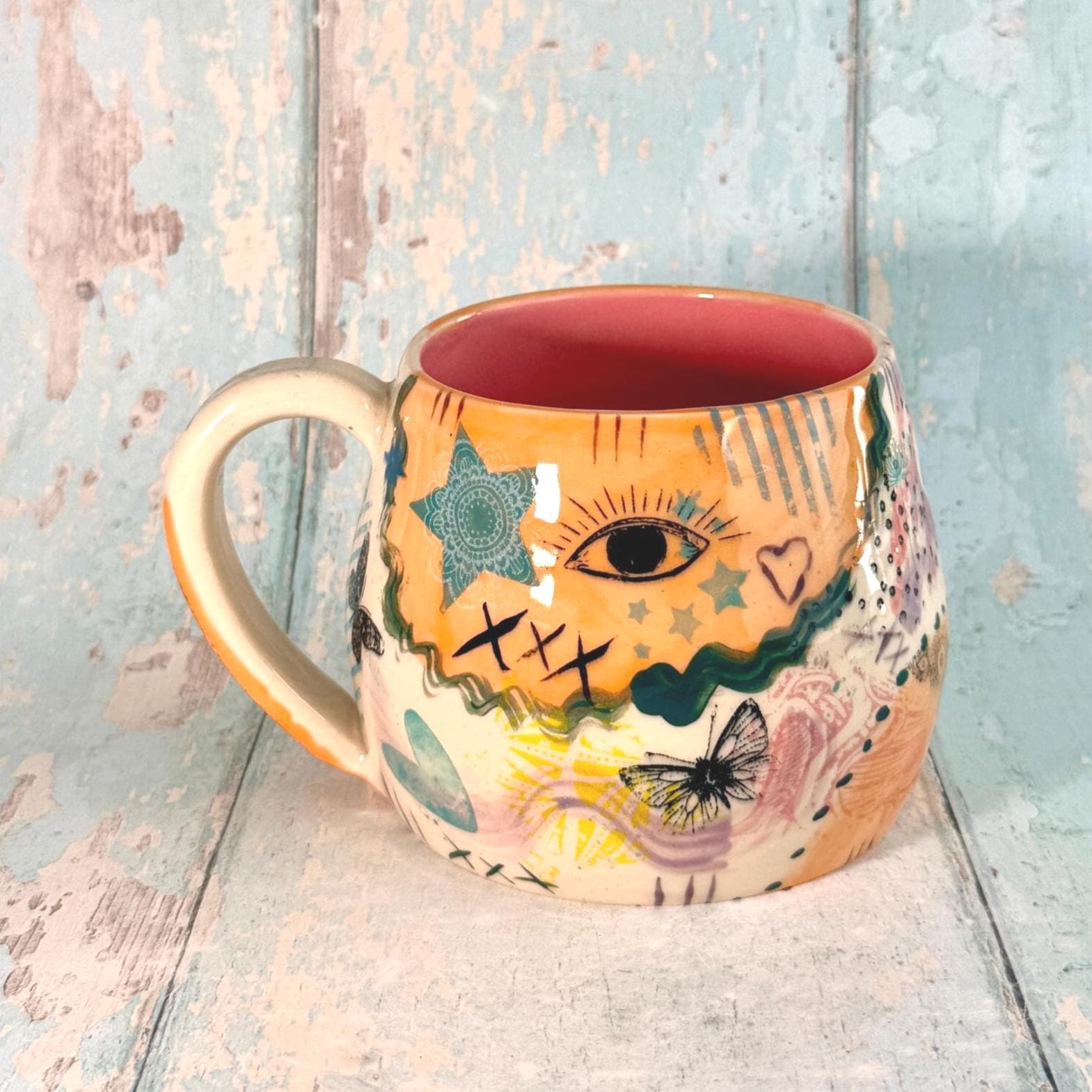 Orange Collage Mug, Handmade Ceramic Cup