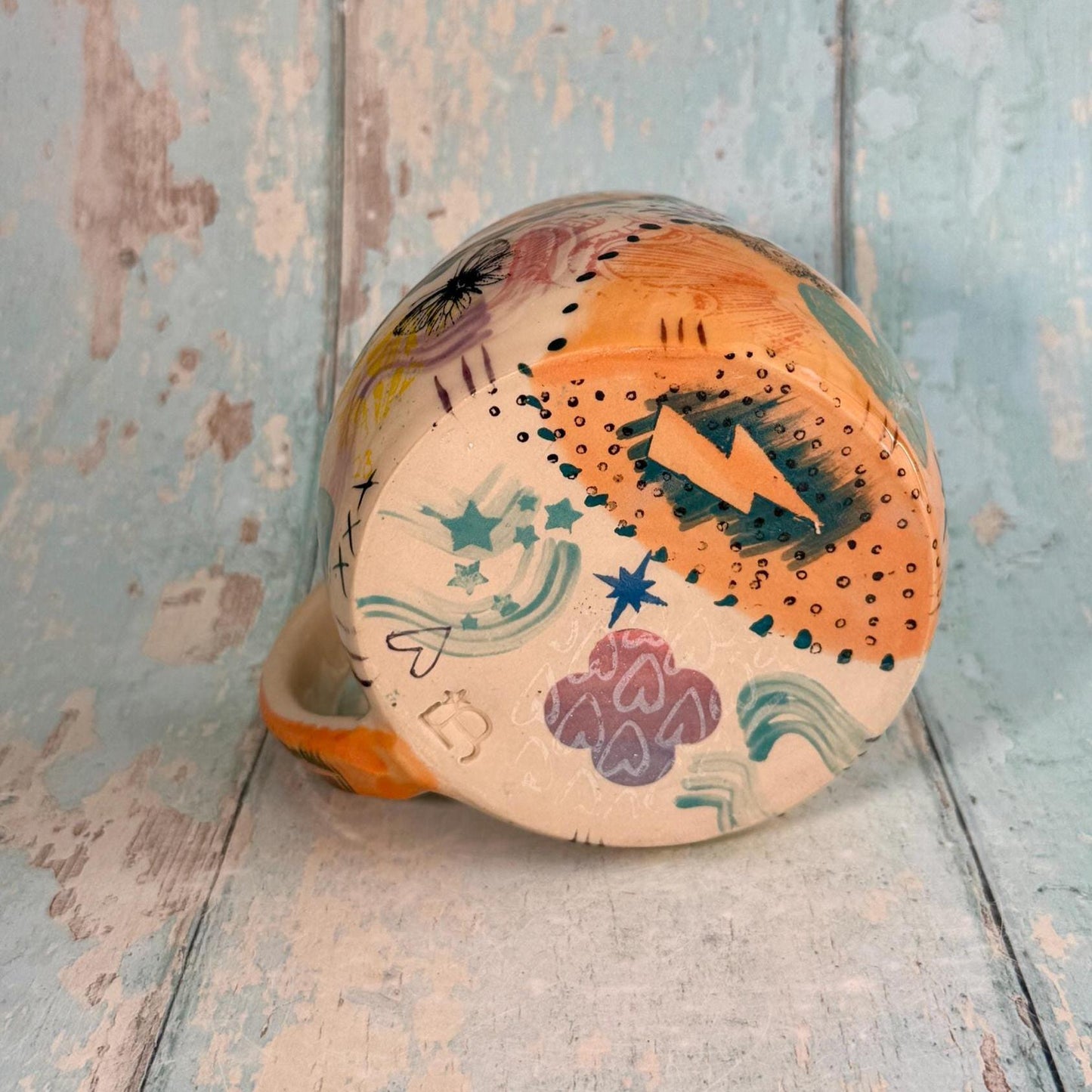 Orange Collage Mug, Handmade Ceramic Cup