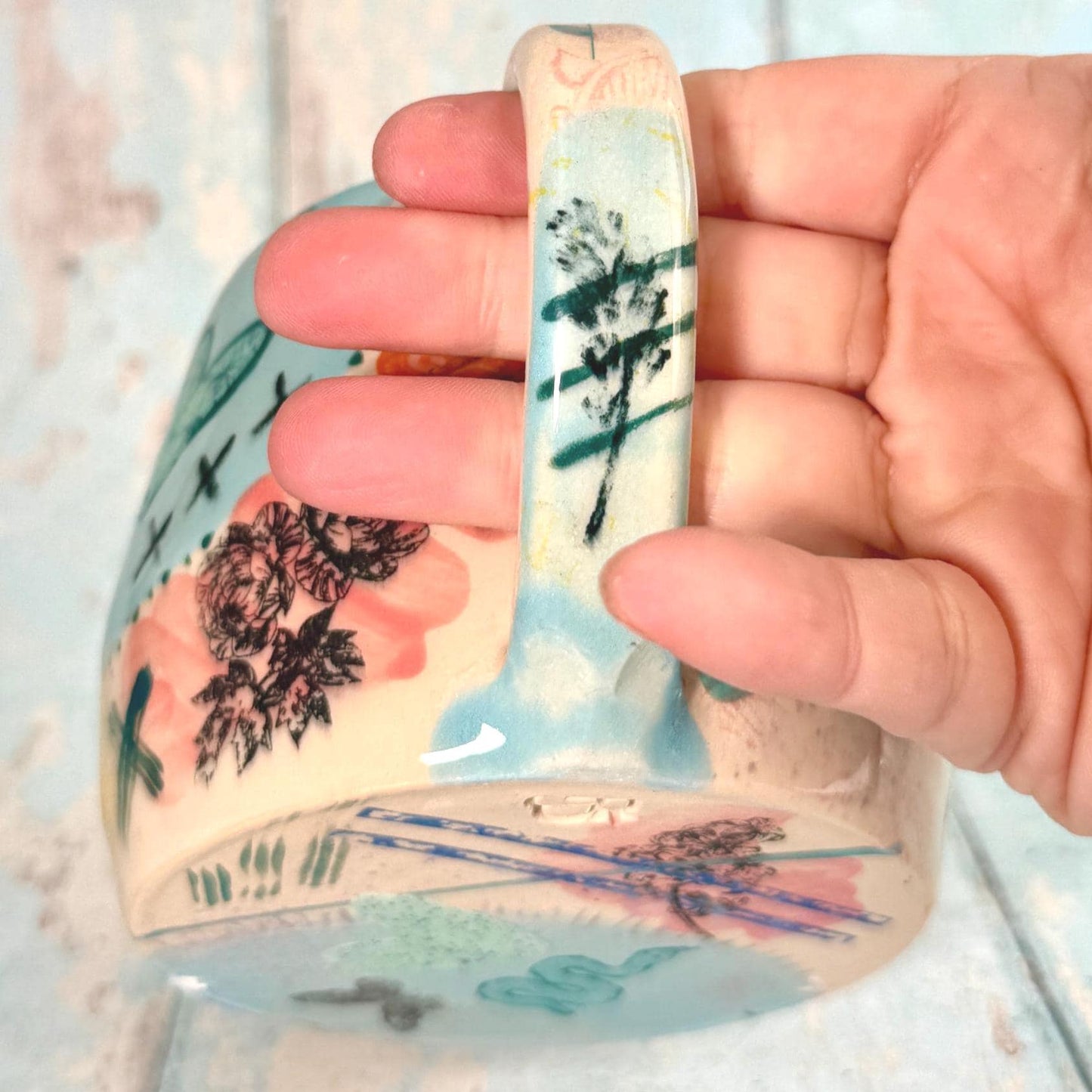 Blue Collage Mug, Handmade Ceramic Cup