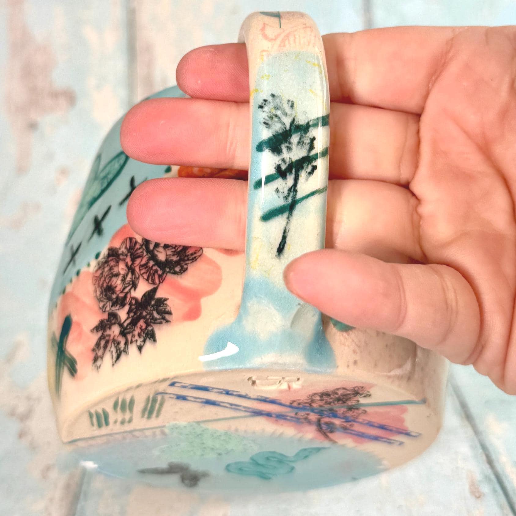 Blue Collage Mug, Handmade Ceramic Cup
