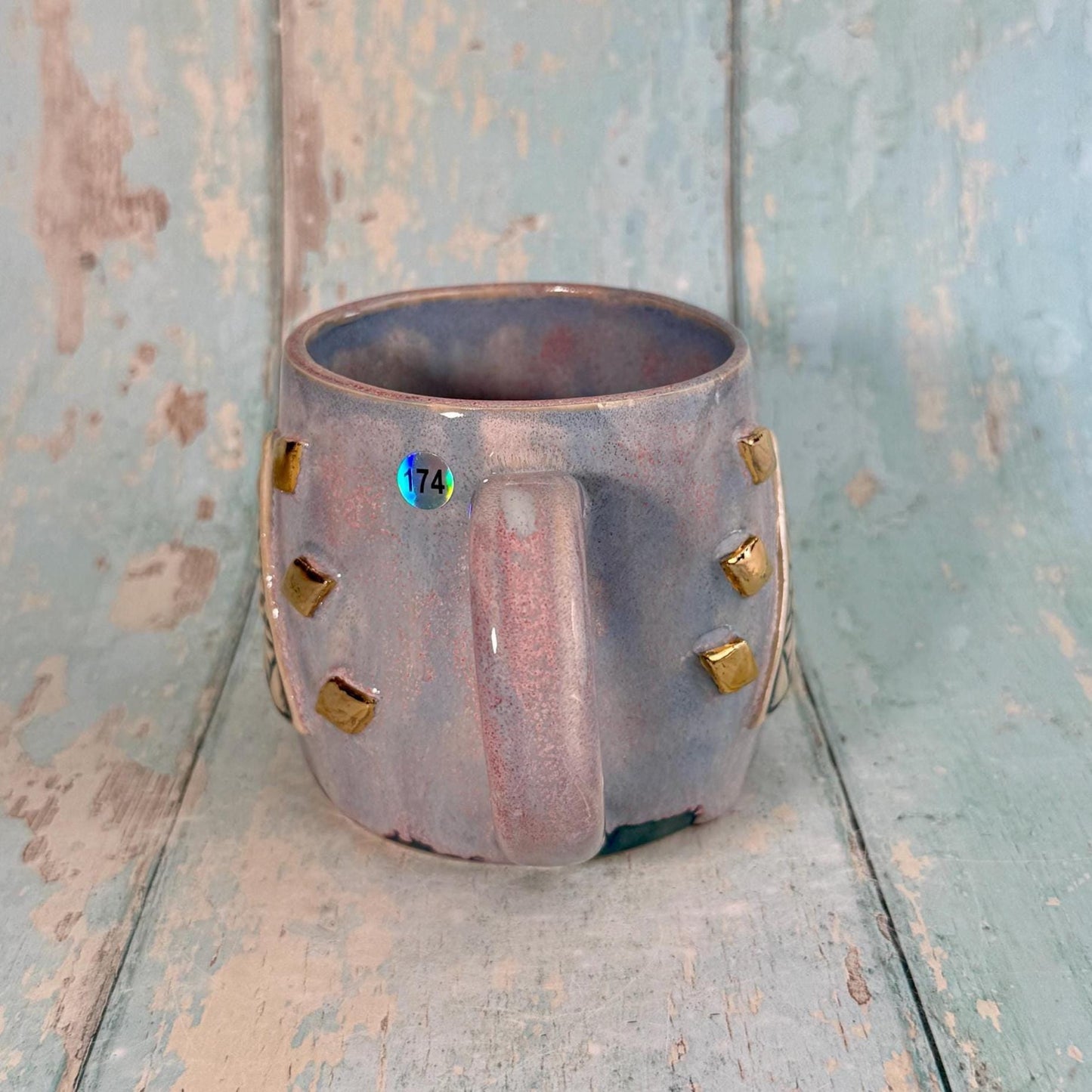 Mystical Pyramid Mug, Handmade Pink and Blue Ceramic Cup
