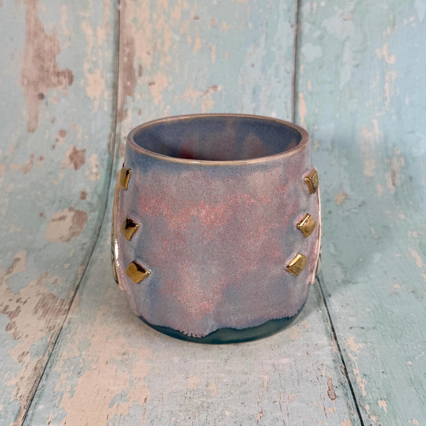 Mystical Pyramid Mug, Handmade Pink and Blue Ceramic Cup