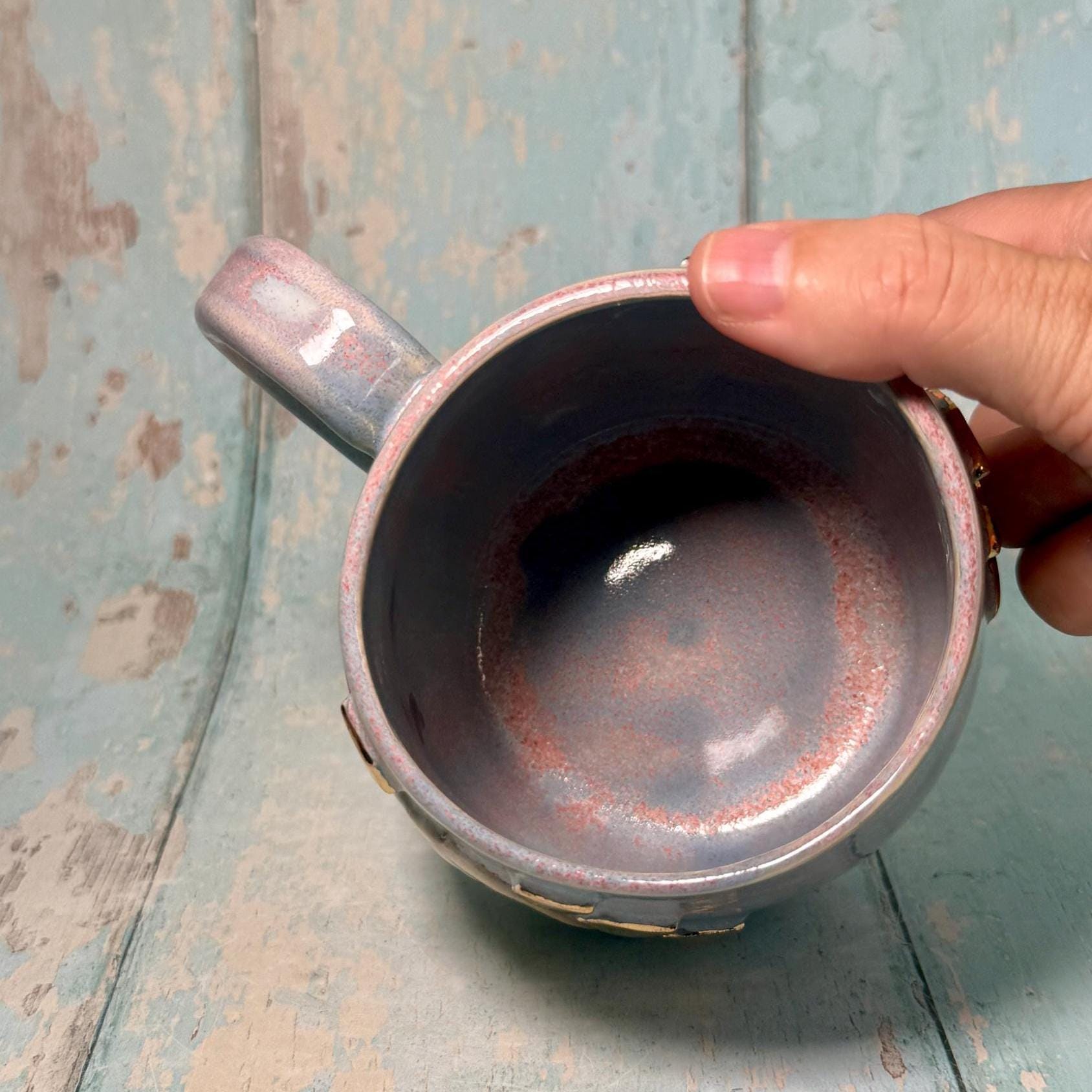 Mystical Pyramid Mug, Handmade Pink and Blue Ceramic Cup