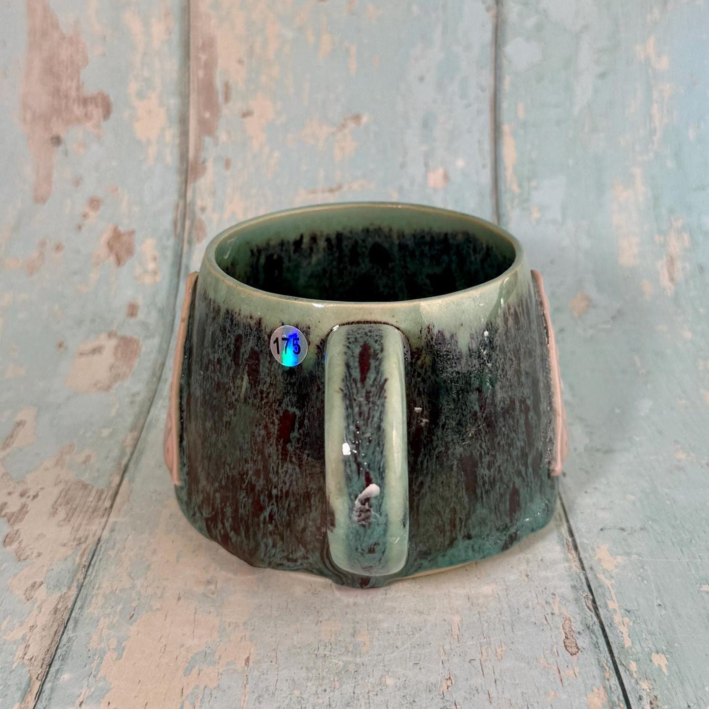 Mystical Pyramid Mug, Handmade Green, Pink and Red Ceramic Cup
