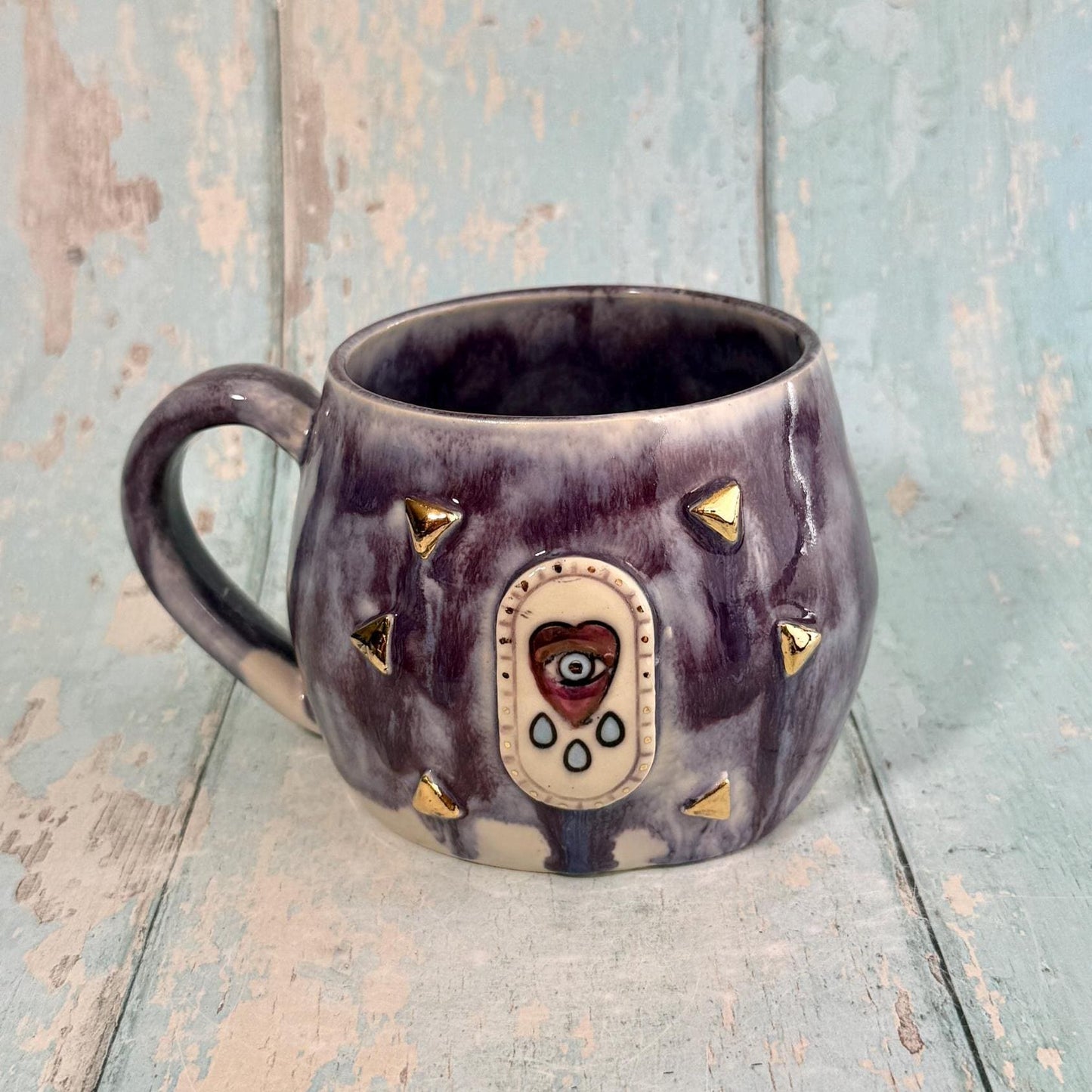 Purple Heart Mug, Boho Ceramic Cup