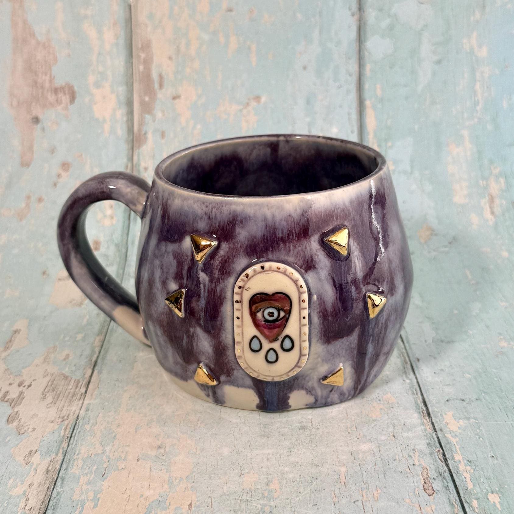 Purple Heart Mug, Boho Ceramic Cup