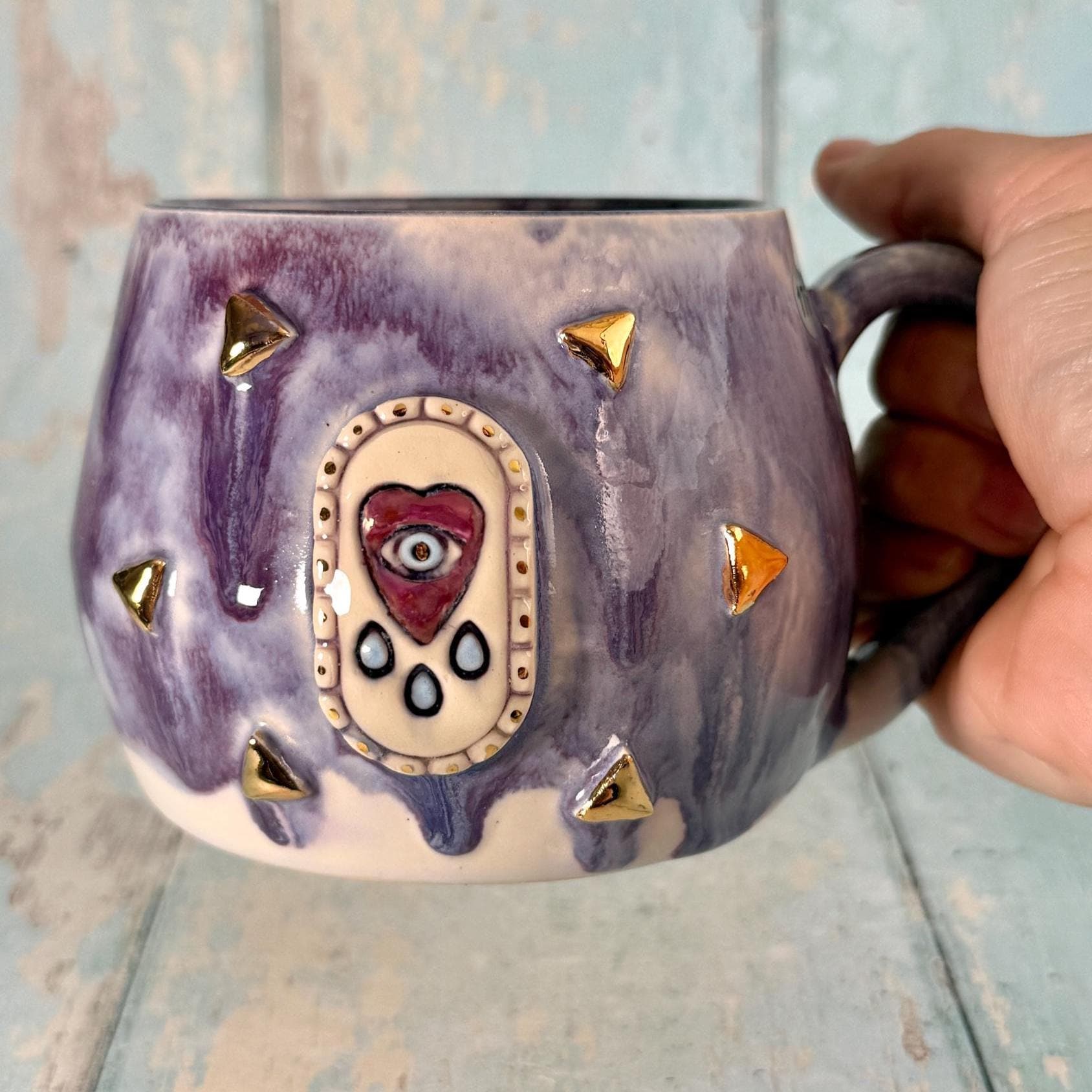 Purple Heart Mug, Boho Ceramic Cup