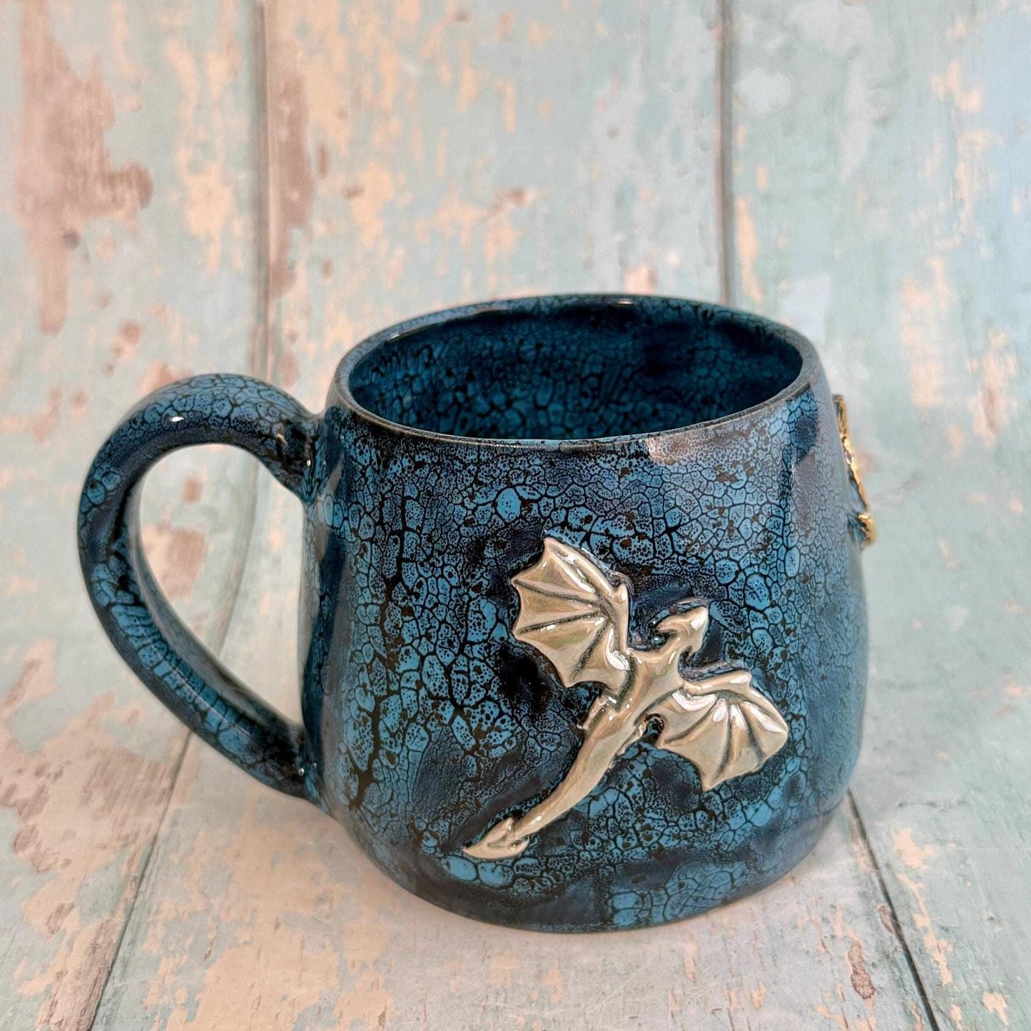 Handmade Blue Dragon Mug, Large Ceramic Cup