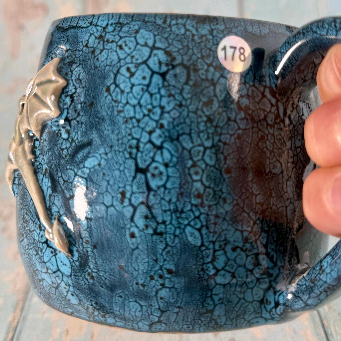 Handmade Blue Dragon Mug, Large Ceramic Cup