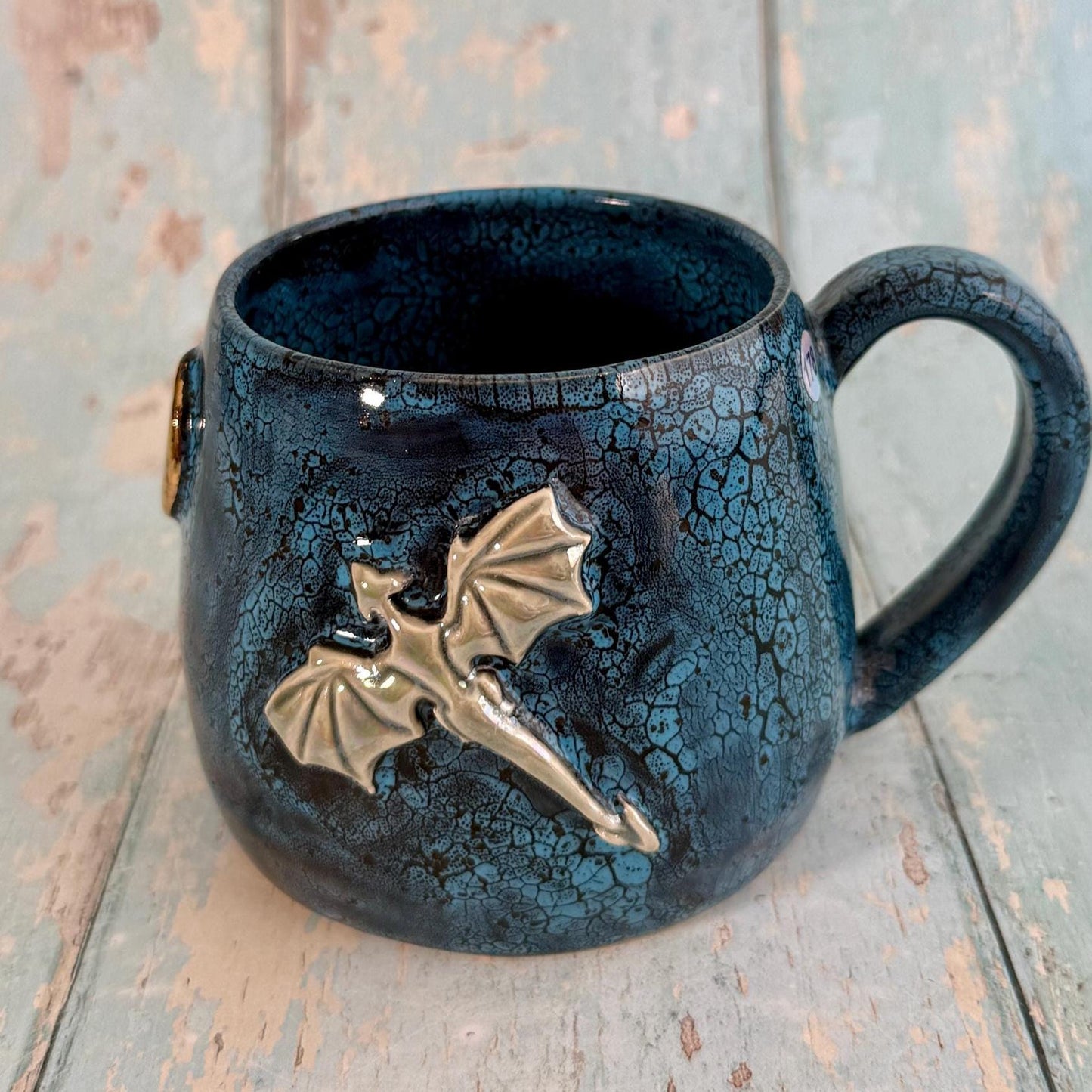 Handmade Blue Dragon Mug, Large Ceramic Cup