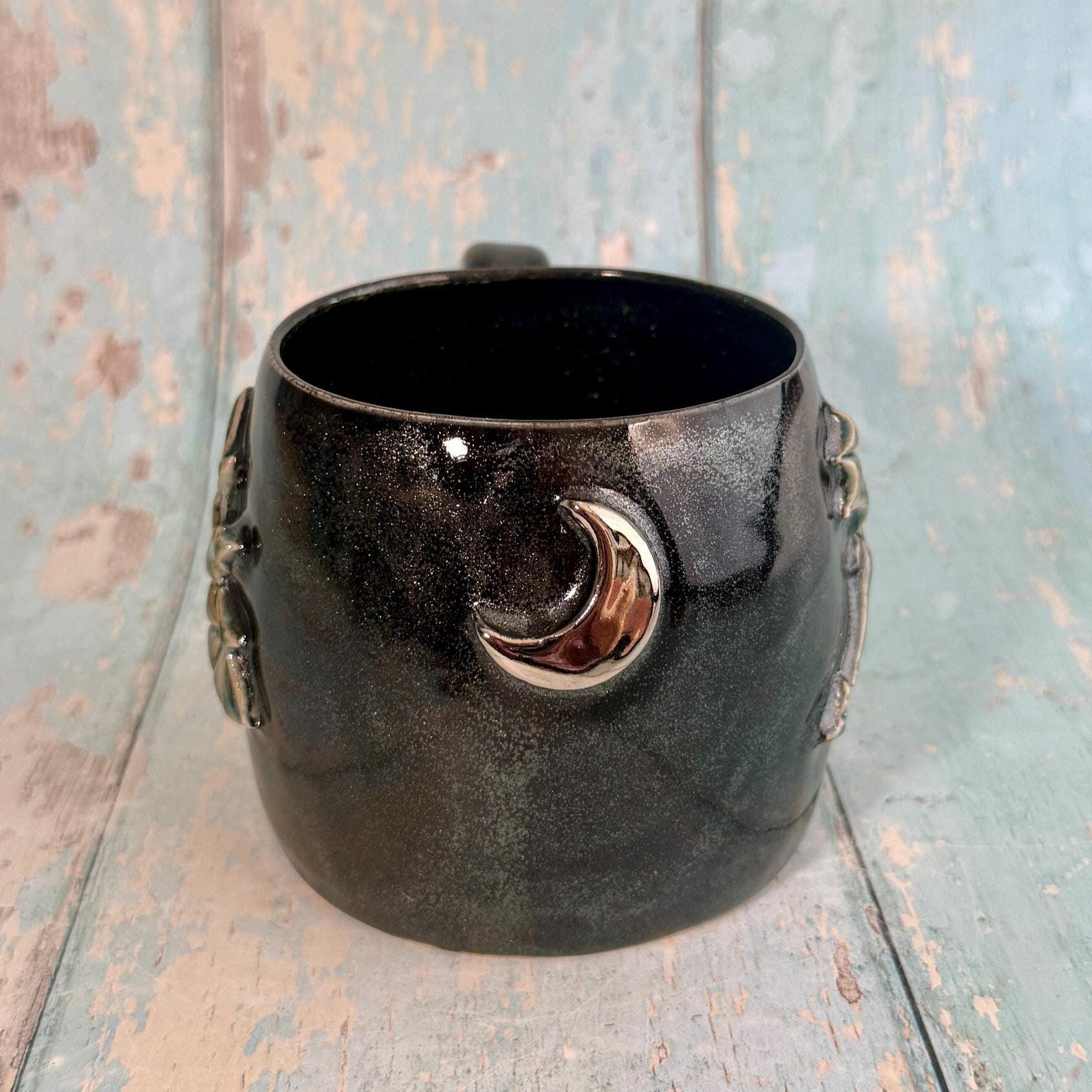 Handmade Black Glittery Dragon Mug, Large Ceramic Cup