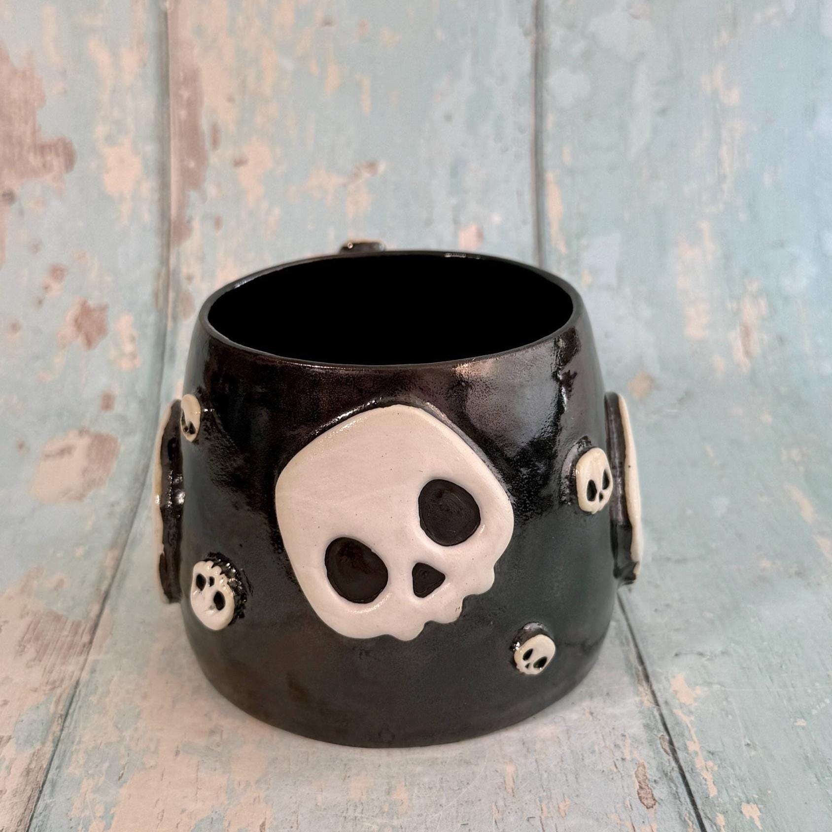 Black Skull Mug, Handmade Ceramic Cup - Second
