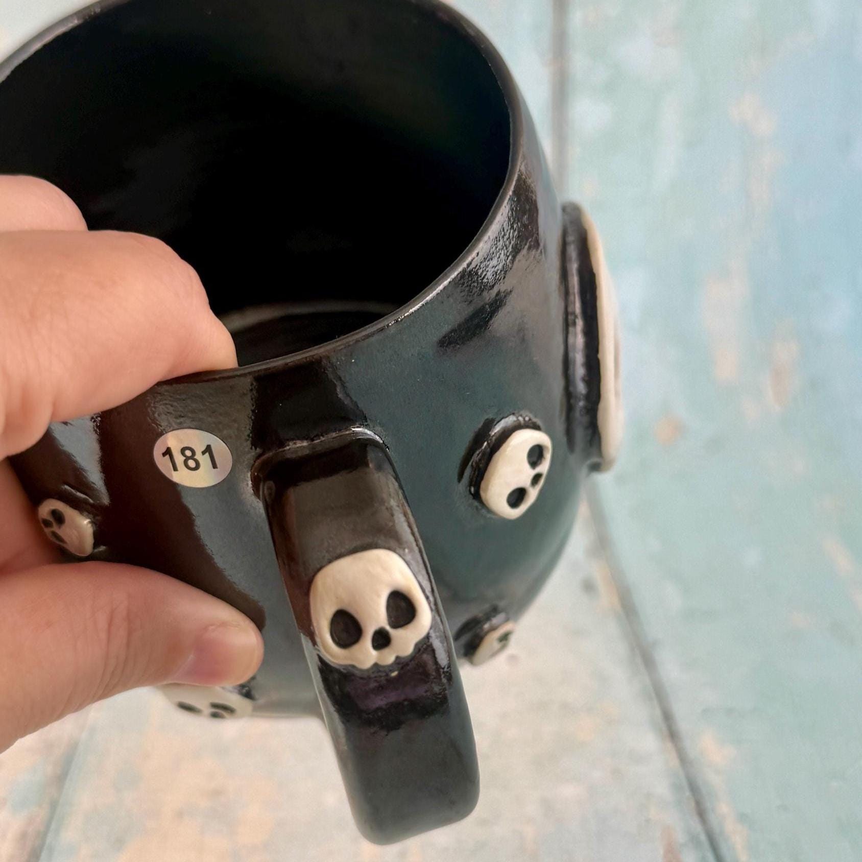 Black Skull Mug, Handmade Ceramic Cup - Second