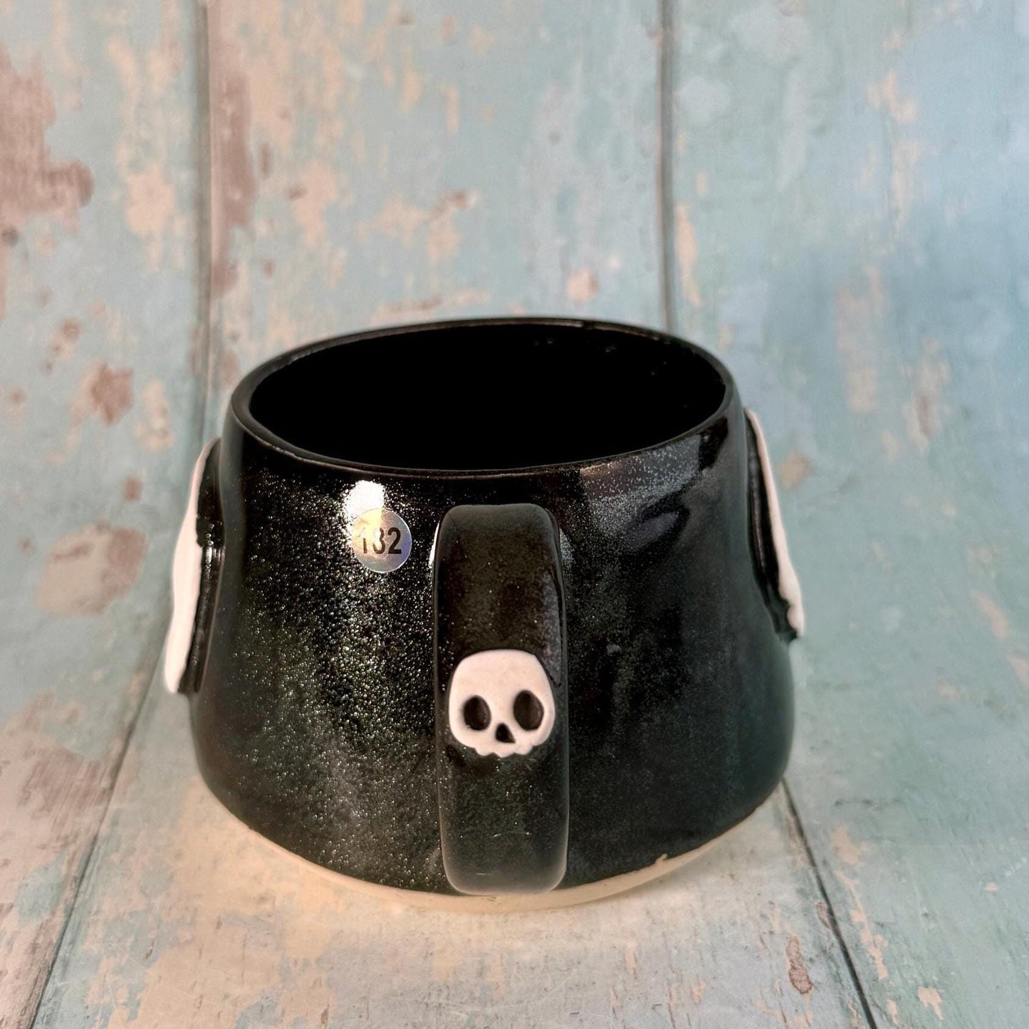 Black Skull Mug, Handmade Ceramic Cup