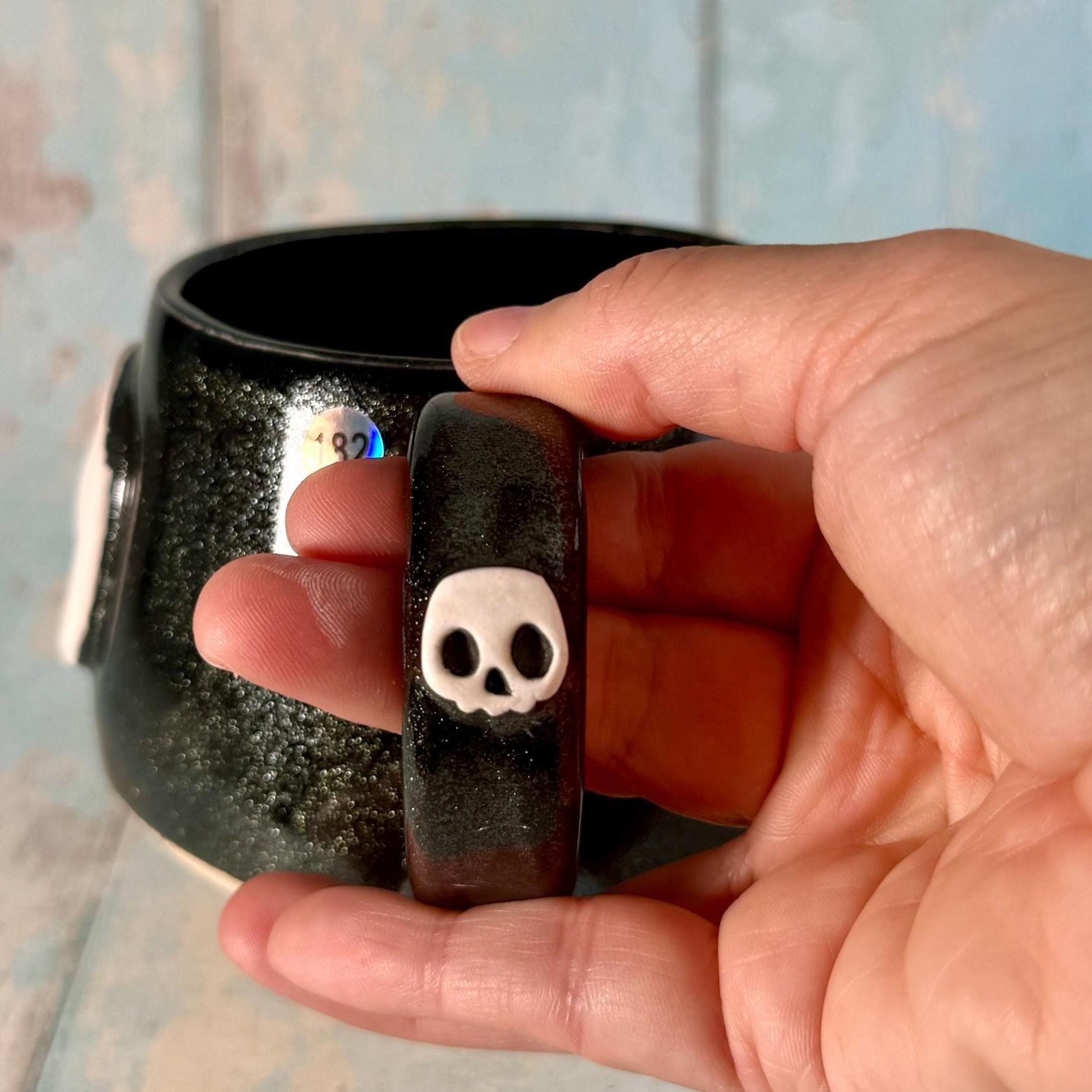 Black Skull Mug, Handmade Ceramic Cup