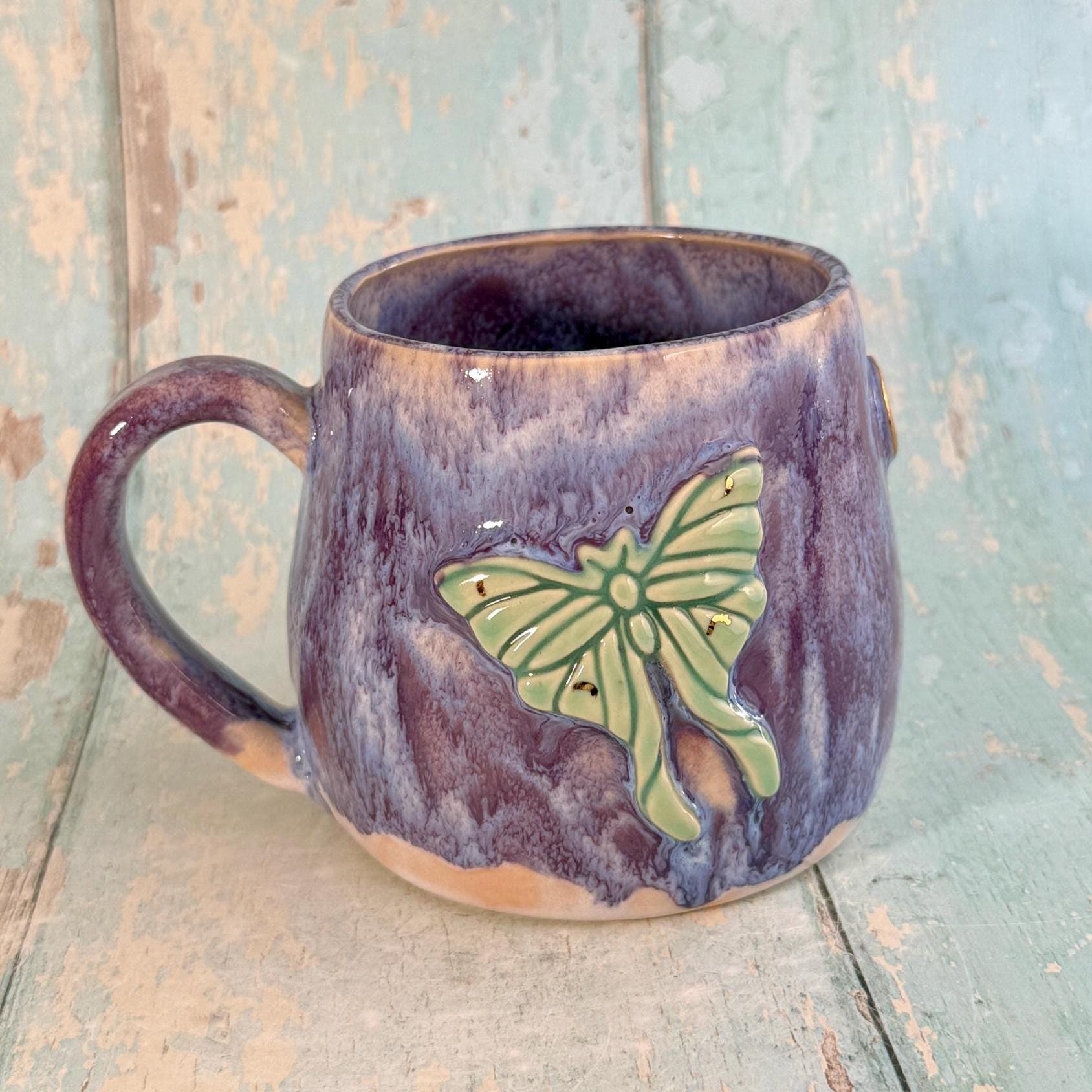Purple Luna Moth Mug, Large Ceramic Cup