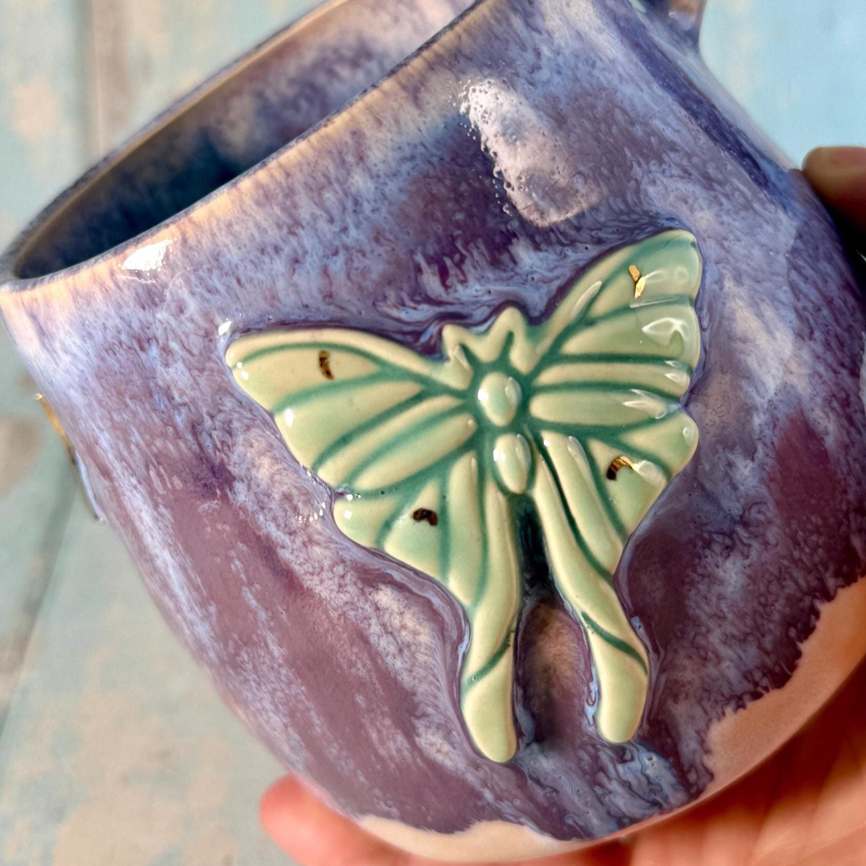 Purple Luna Moth Mug, Large Ceramic Cup