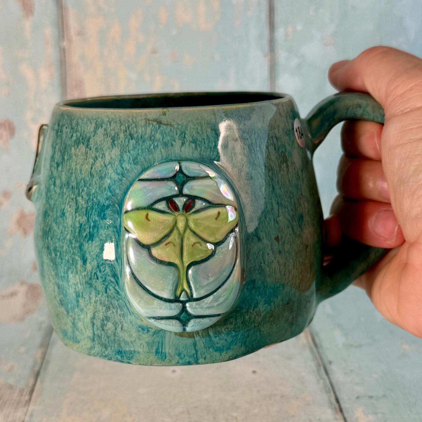 Green Luna Moth Mug, Large Ceramic Cup - Second