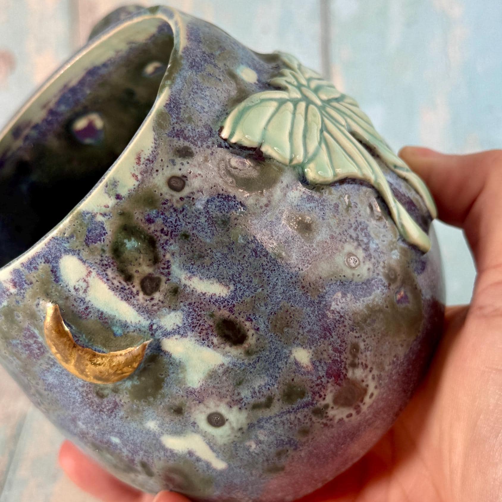 Purple and Green Luna Moth Mug, Large Ceramic Cup - Second