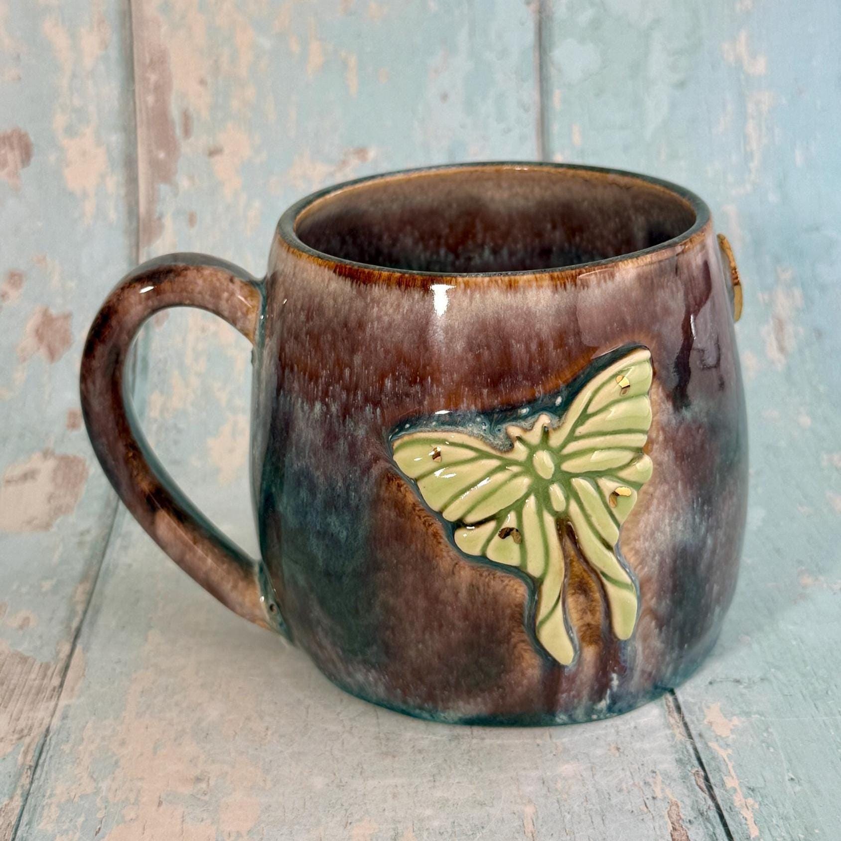 Brown Luna Moth Mug, Large Ceramic Cup - Second