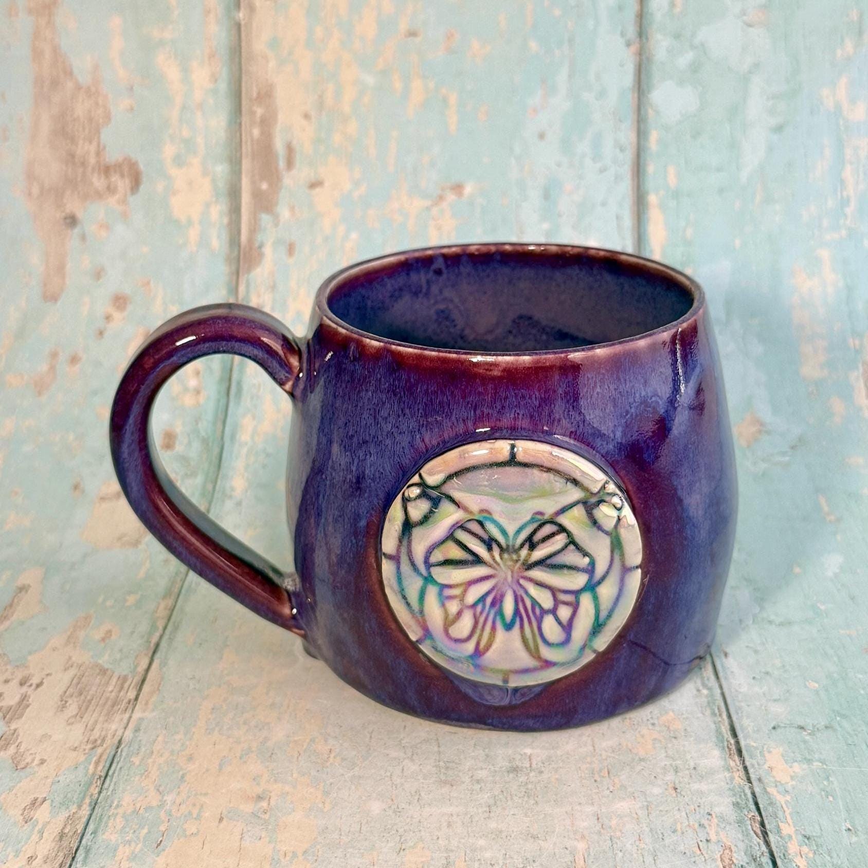 Purple Luna Moth Mug, Large Ceramic Cup - Second
