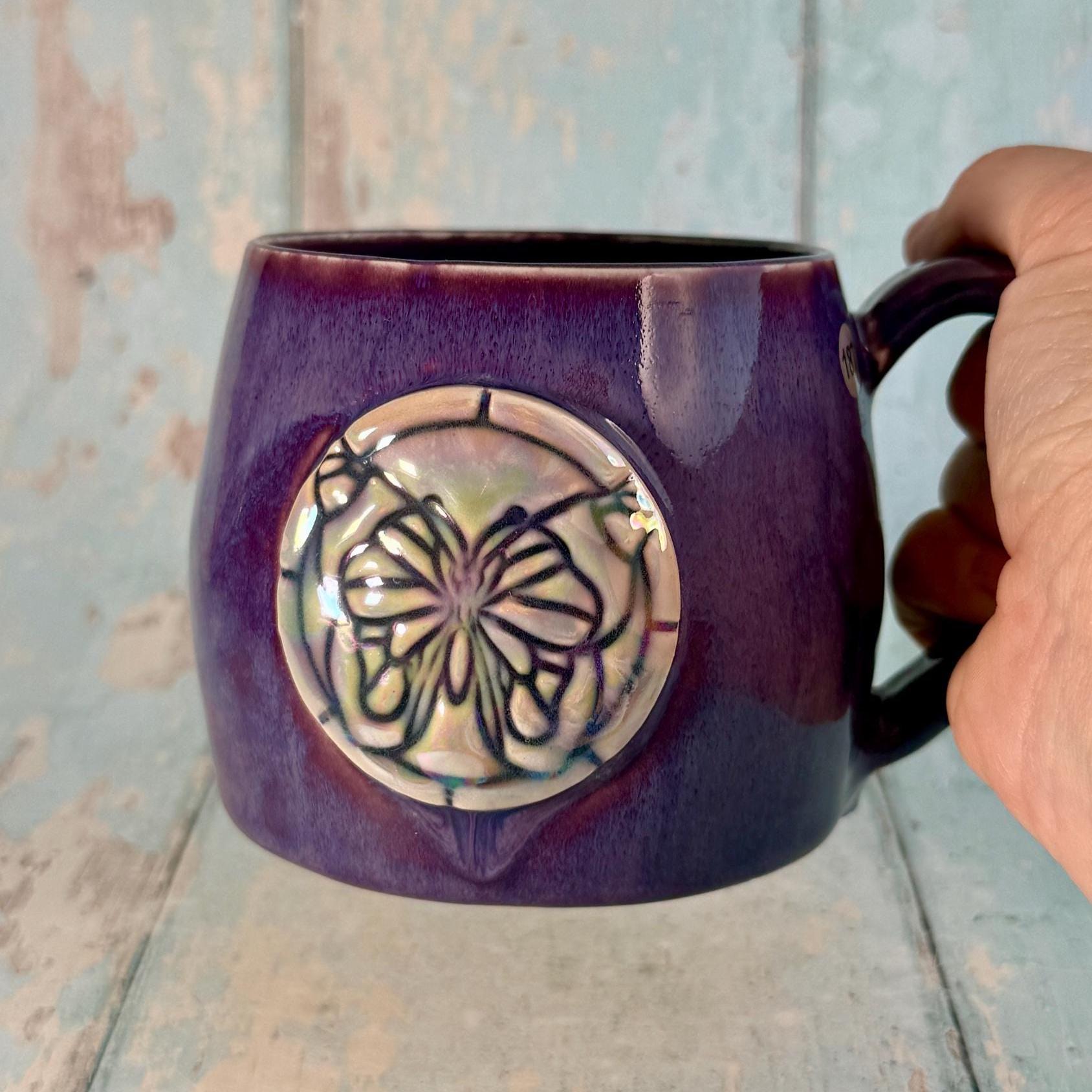 Purple Luna Moth Mug, Large Ceramic Cup - Second