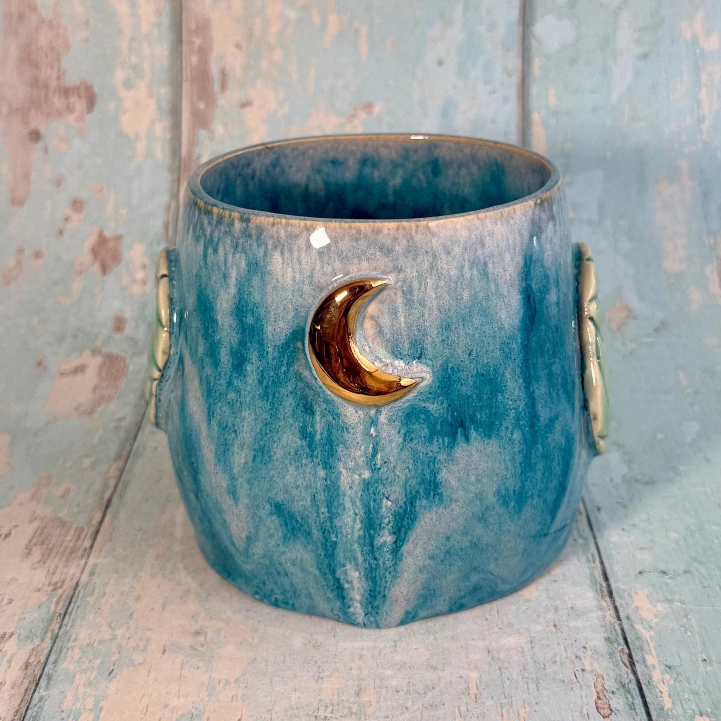 Turquoise Luna Moth Mug, Large Ceramic Cup - Second
