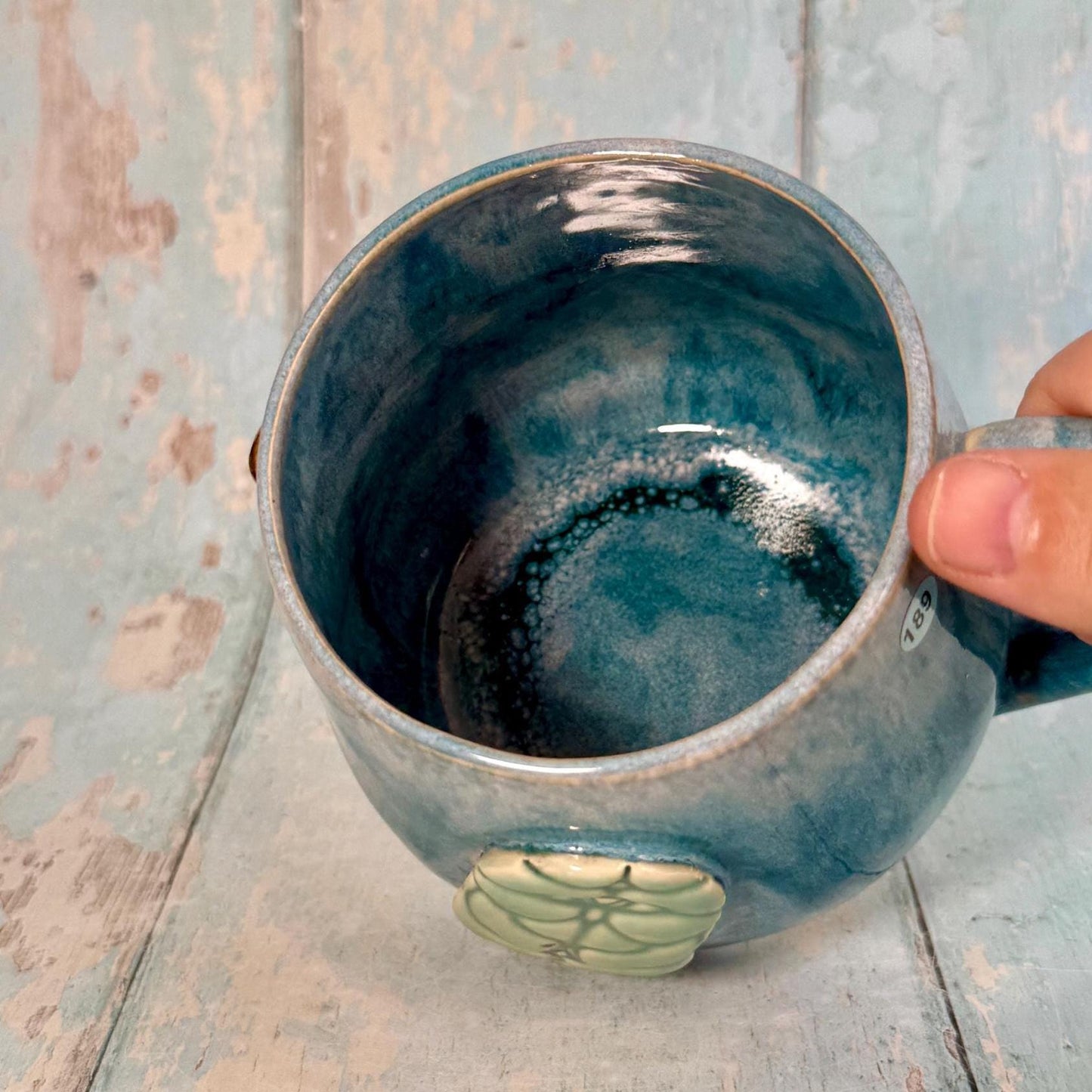 Turquoise Luna Moth Mug, Large Ceramic Cup - Second