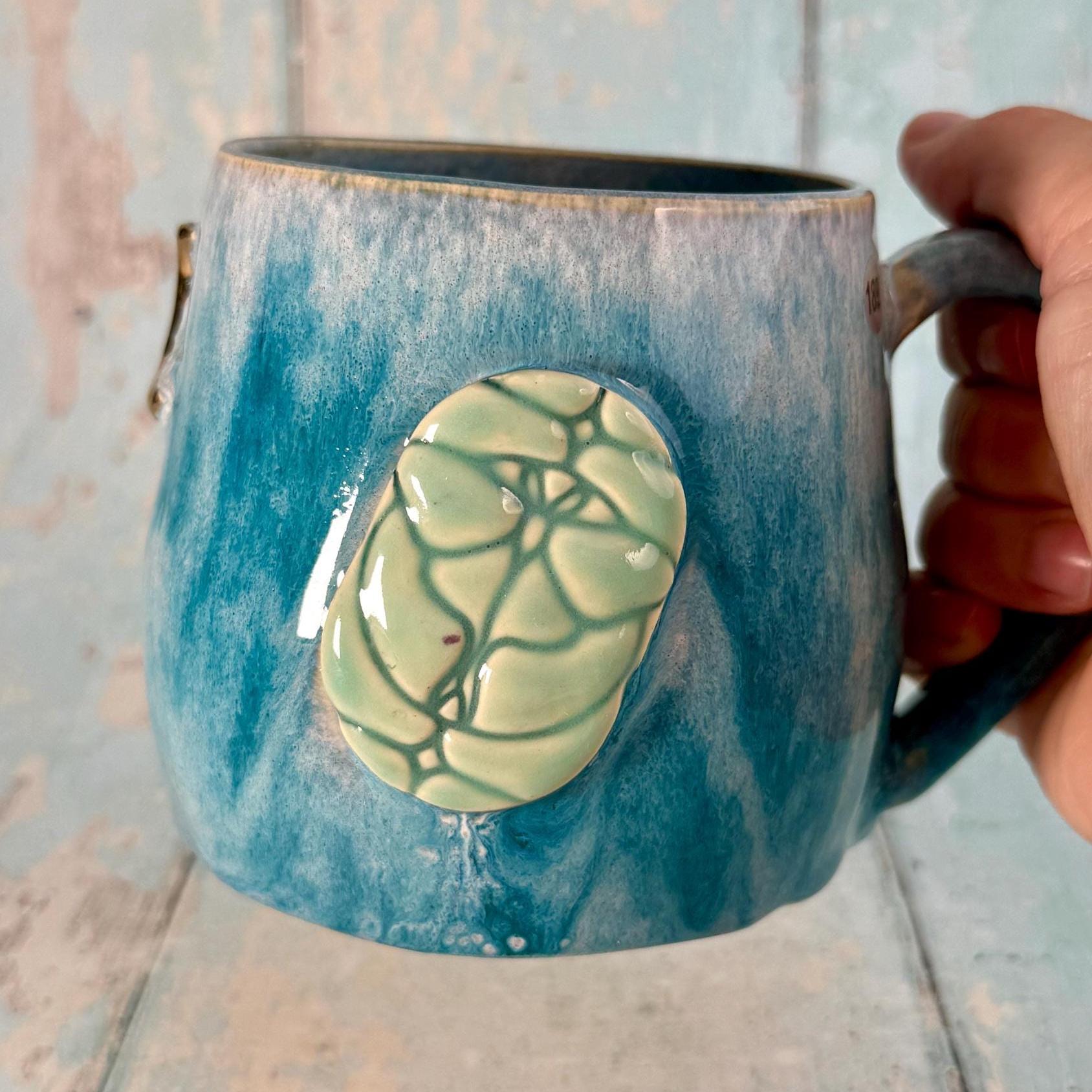 Turquoise Luna Moth Mug, Large Ceramic Cup - Second