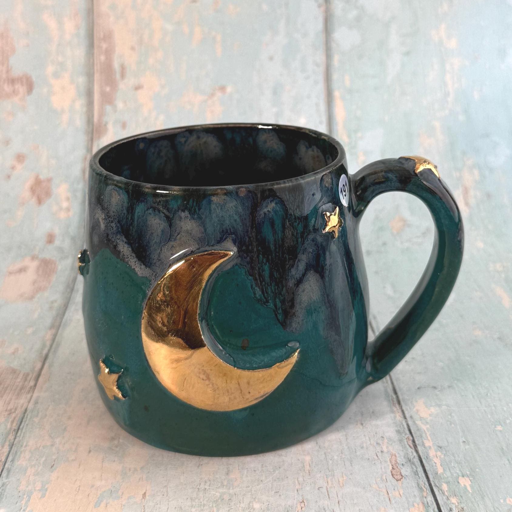 Teal Moon & Star Mug, Large Ceramic Cup