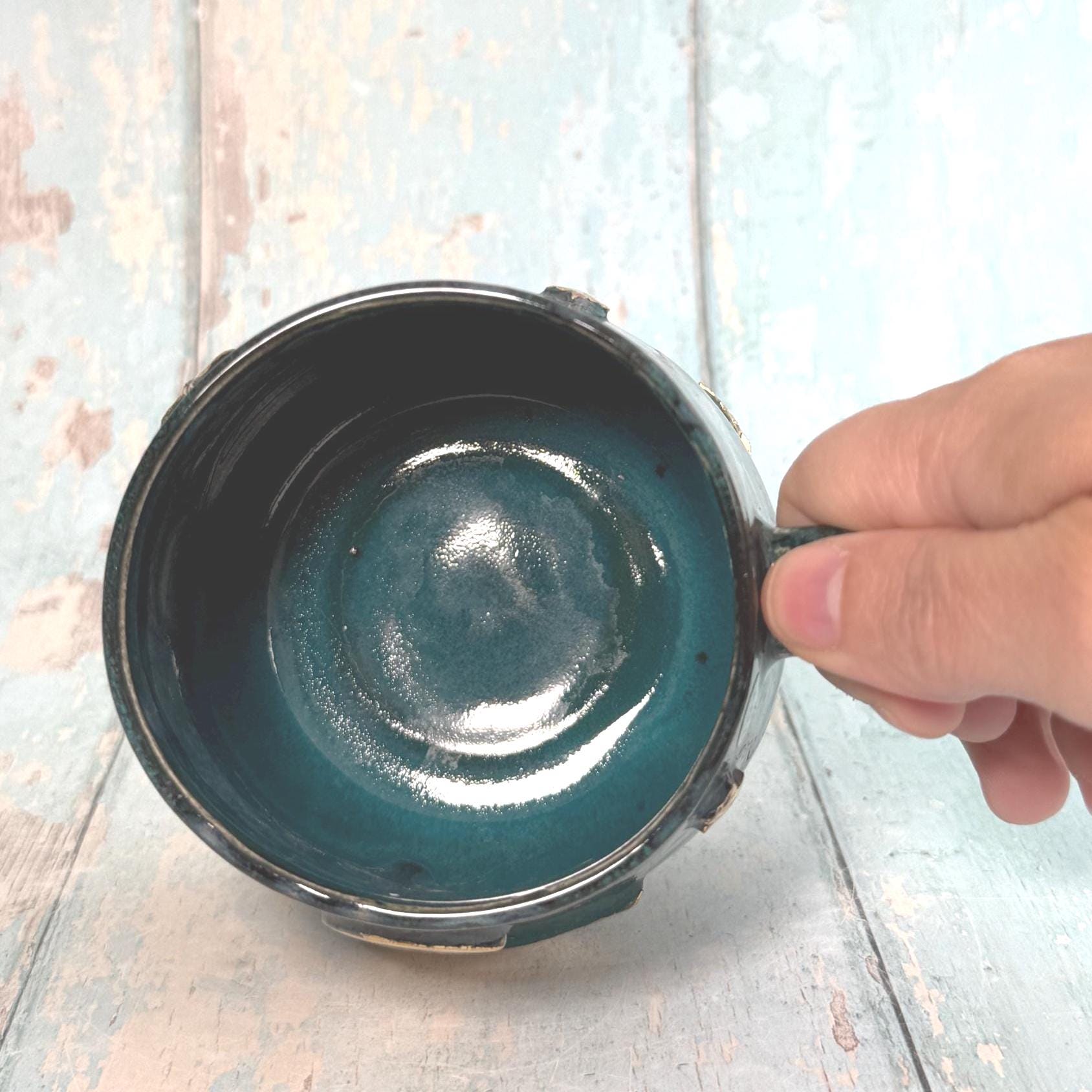 Teal Moon & Star Mug, Large Ceramic Cup