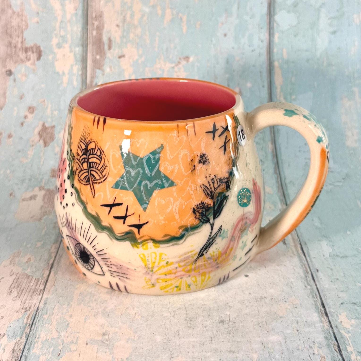 Orange Collage Mug, Handmade Ceramic Cup